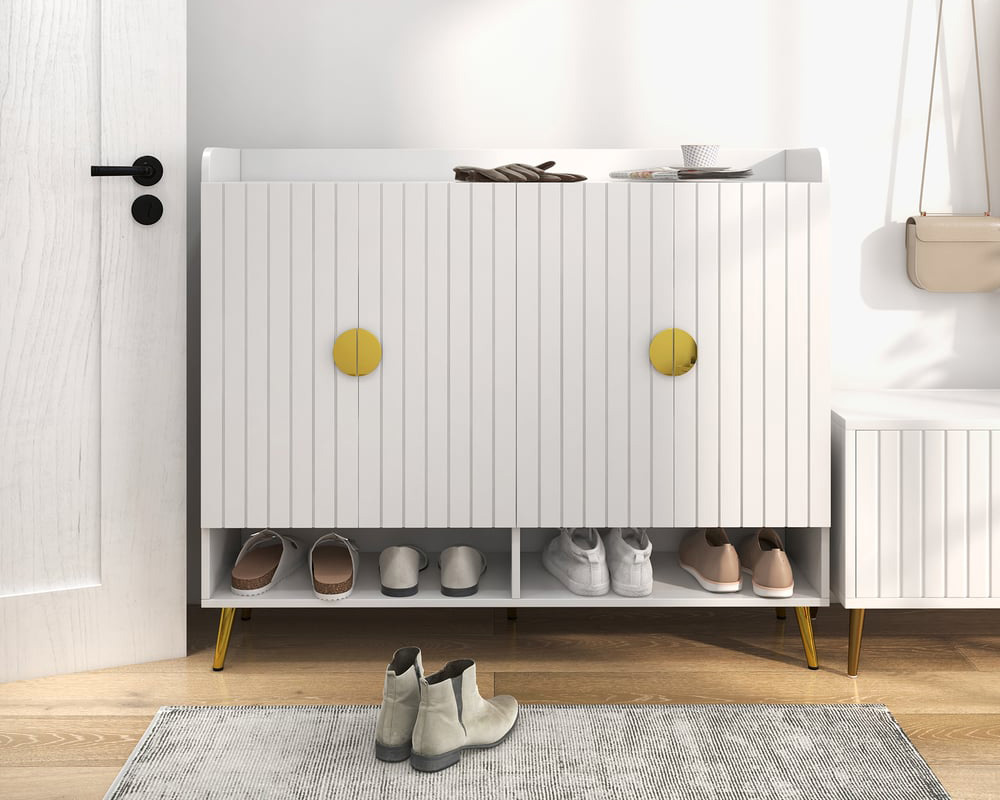 HMR - Yellar Nordic Entryway Shoe Cabinet with Doors & Open Shelves