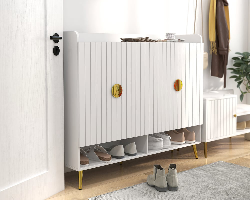 HMR - Yellar Nordic Entryway Shoe Cabinet with Doors & Open Shelves