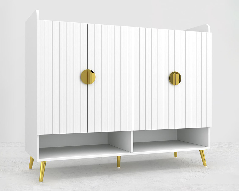 HMR - Yellar Nordic Entryway Shoe Cabinet with Doors & Open Shelves