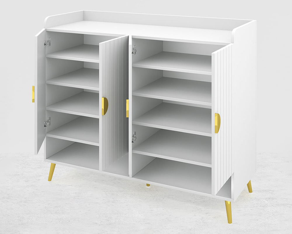 HMR - Yellar Nordic Entryway Shoe Cabinet with Doors & Open Shelves