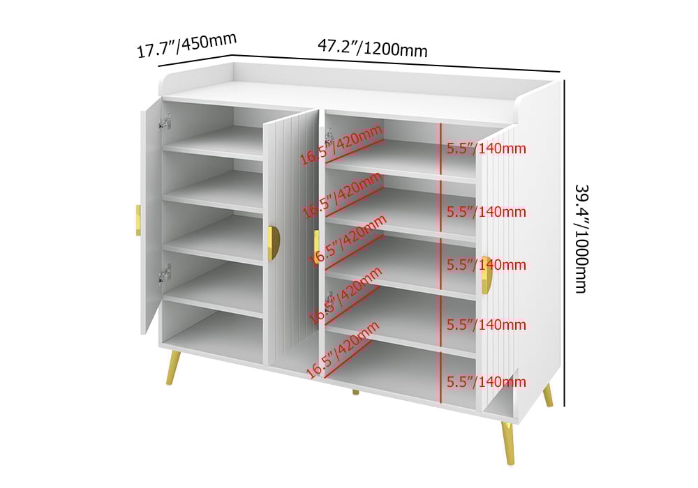 HMR - Yellar Nordic Entryway Shoe Cabinet with Doors & Open Shelves