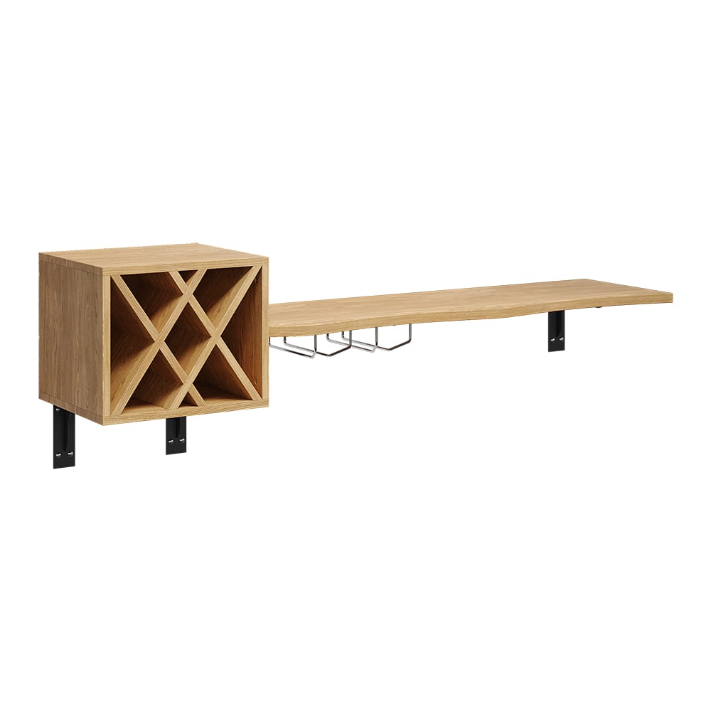 HMR - 53" Live-Edge Floating Bar Table with Wine Bottle Storage Wood Pub Table