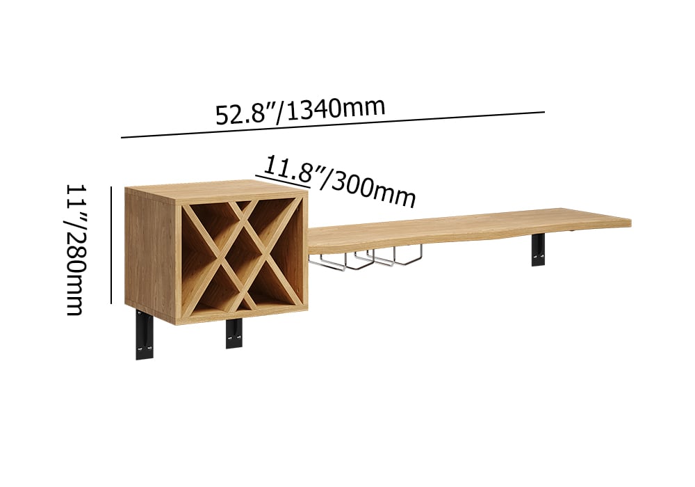 HMR - 53" Live-Edge Floating Bar Table with Wine Bottle Storage Wood Pub Table