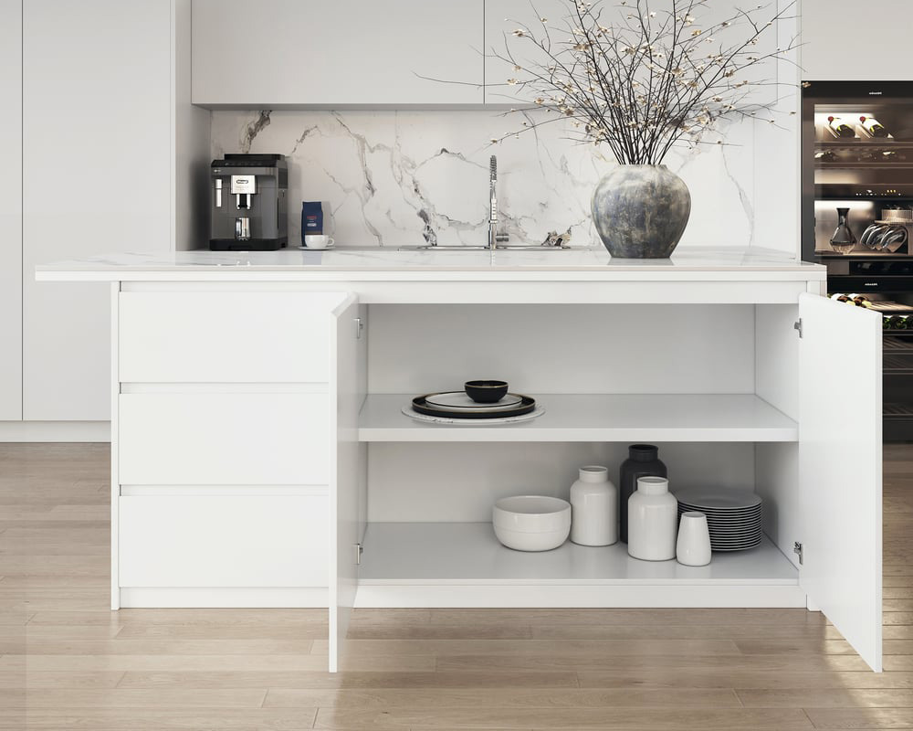HMR Kitchen Island with Storage - White, 72“/1830mm, Sintered Stone