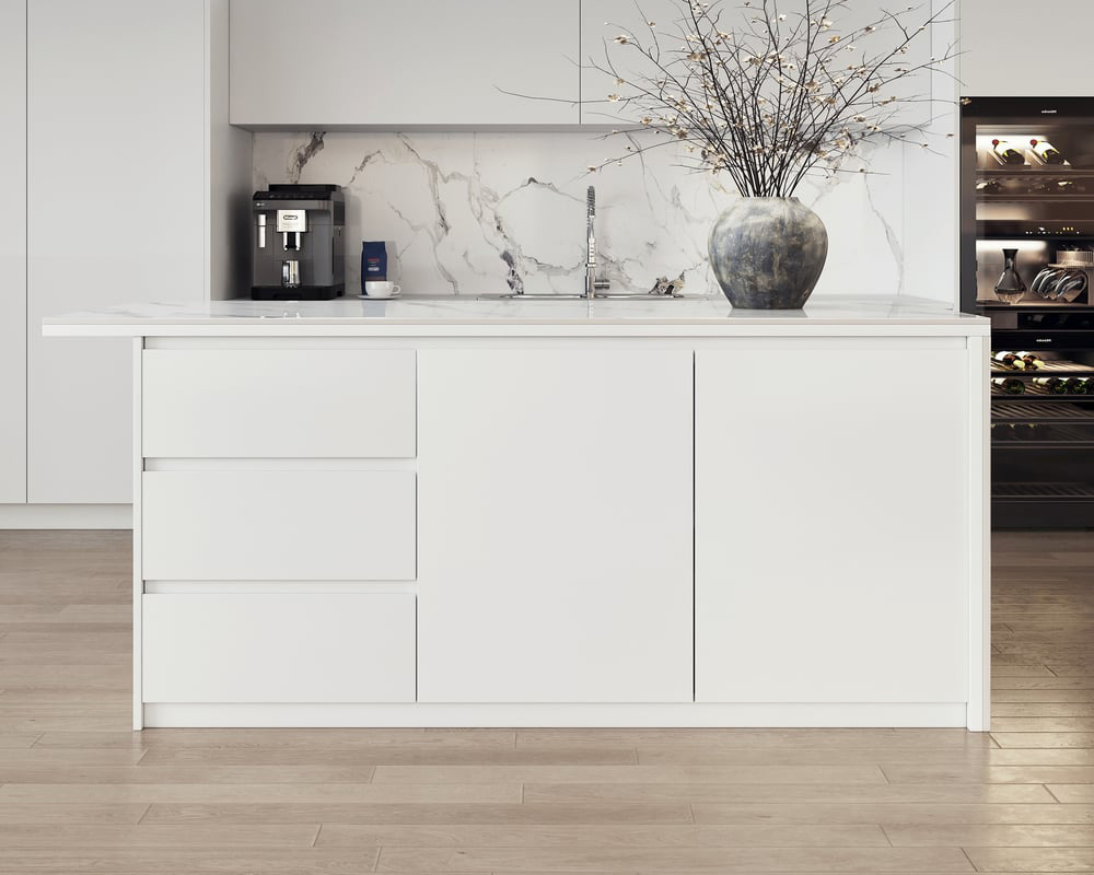 HMR Kitchen Island with Storage - White, 72“/1830mm, Sintered Stone