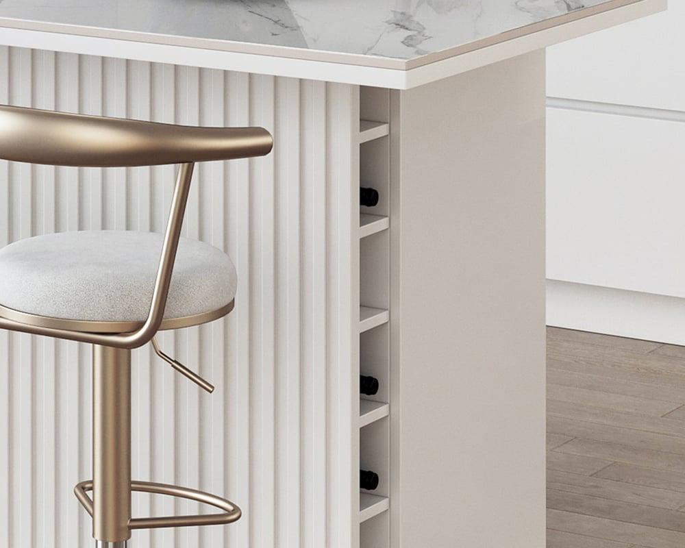 HMR Kitchen Island with Storage - White, 72“/1830mm, Sintered Stone