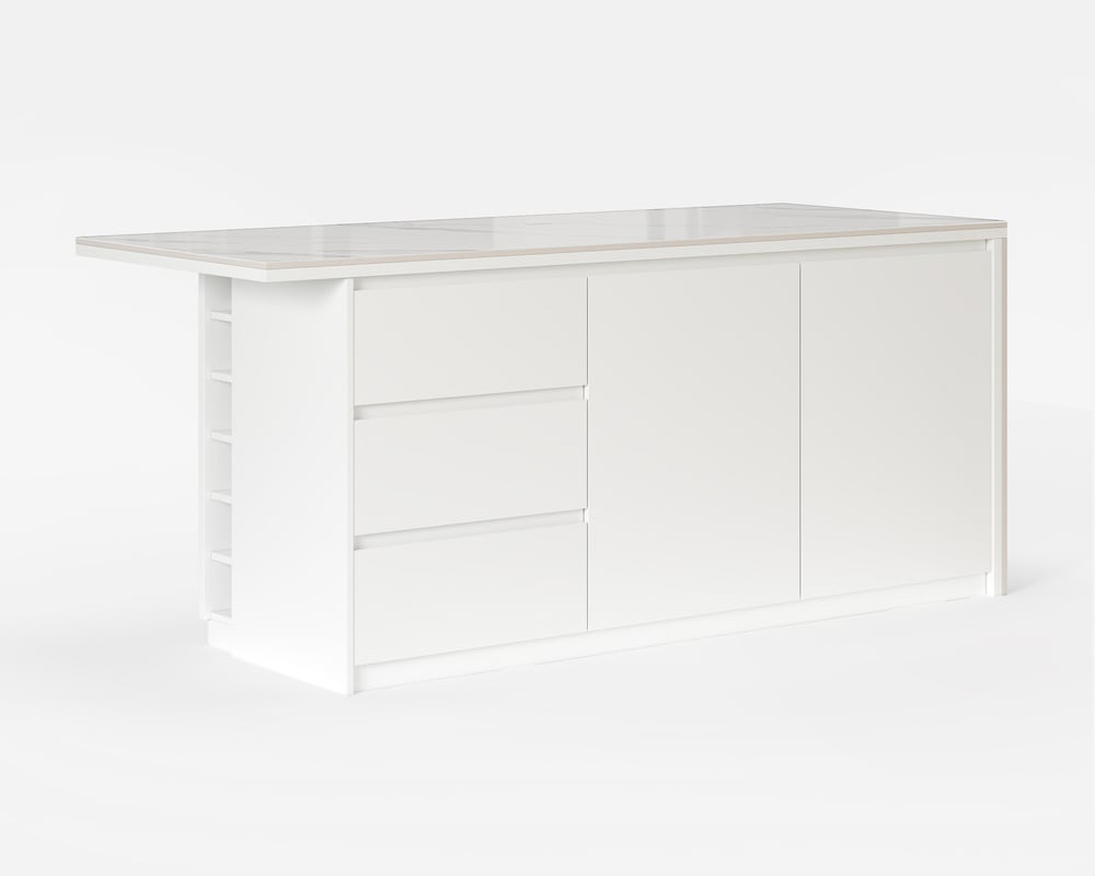 HMR Kitchen Island with Storage - White, 72“/1830mm, Sintered Stone