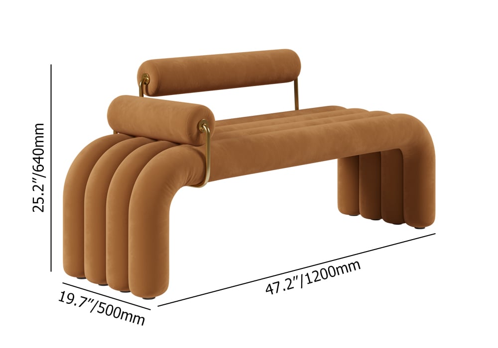 HMR Modern Line Tufted Bench Velvet Upholstered Entryway Bench in Gold Finish - Brown
