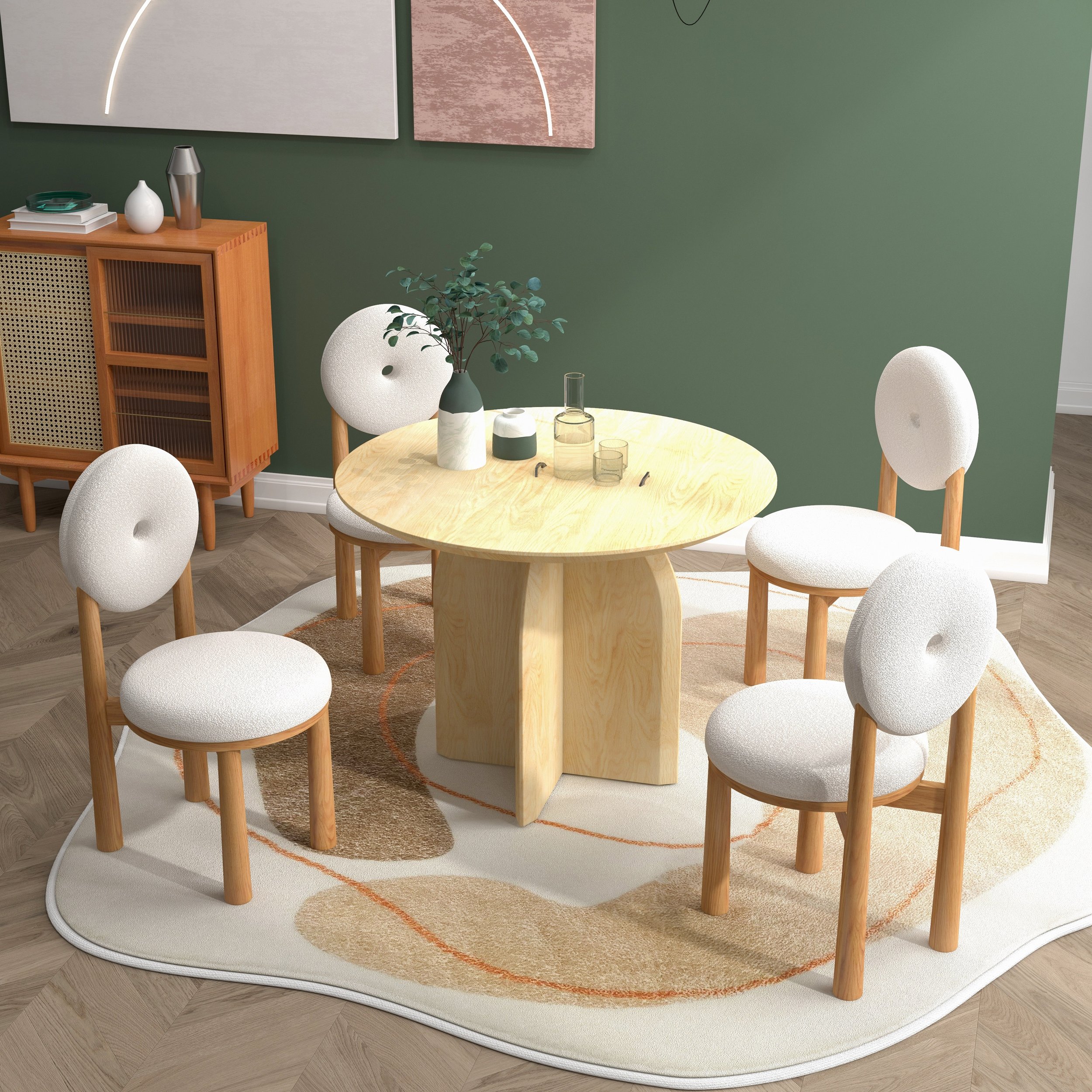 HMR - Japandi Modern Dining Chairs with Sherpa Upholstery White
