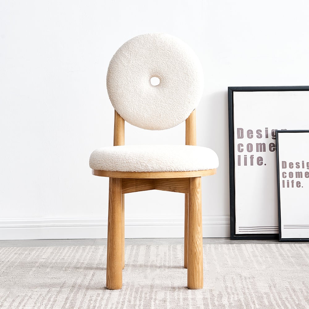 HMR - Japandi Modern Dining Chairs with Sherpa Upholstery White