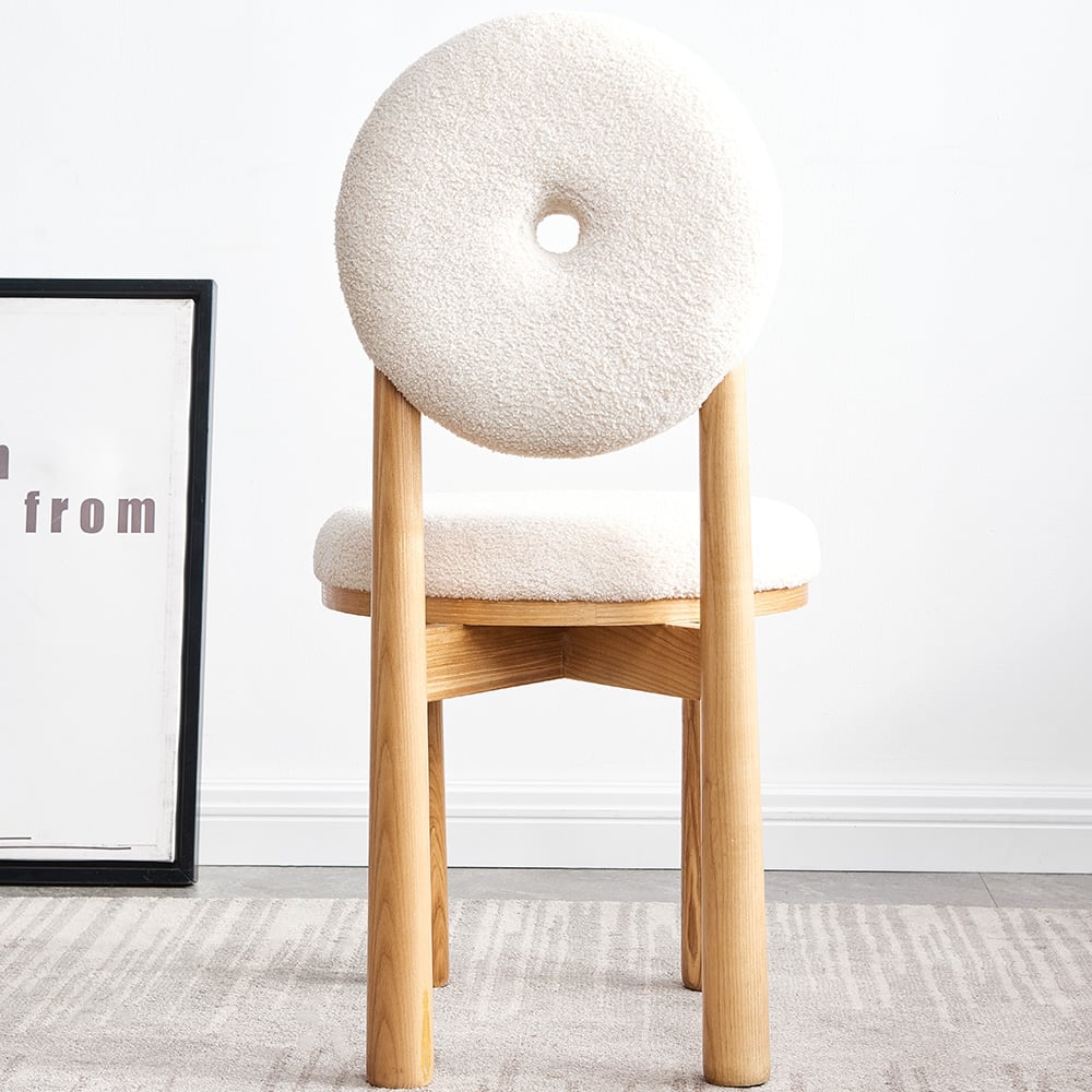 HMR - Japandi Modern Dining Chairs with Sherpa Upholstery White
