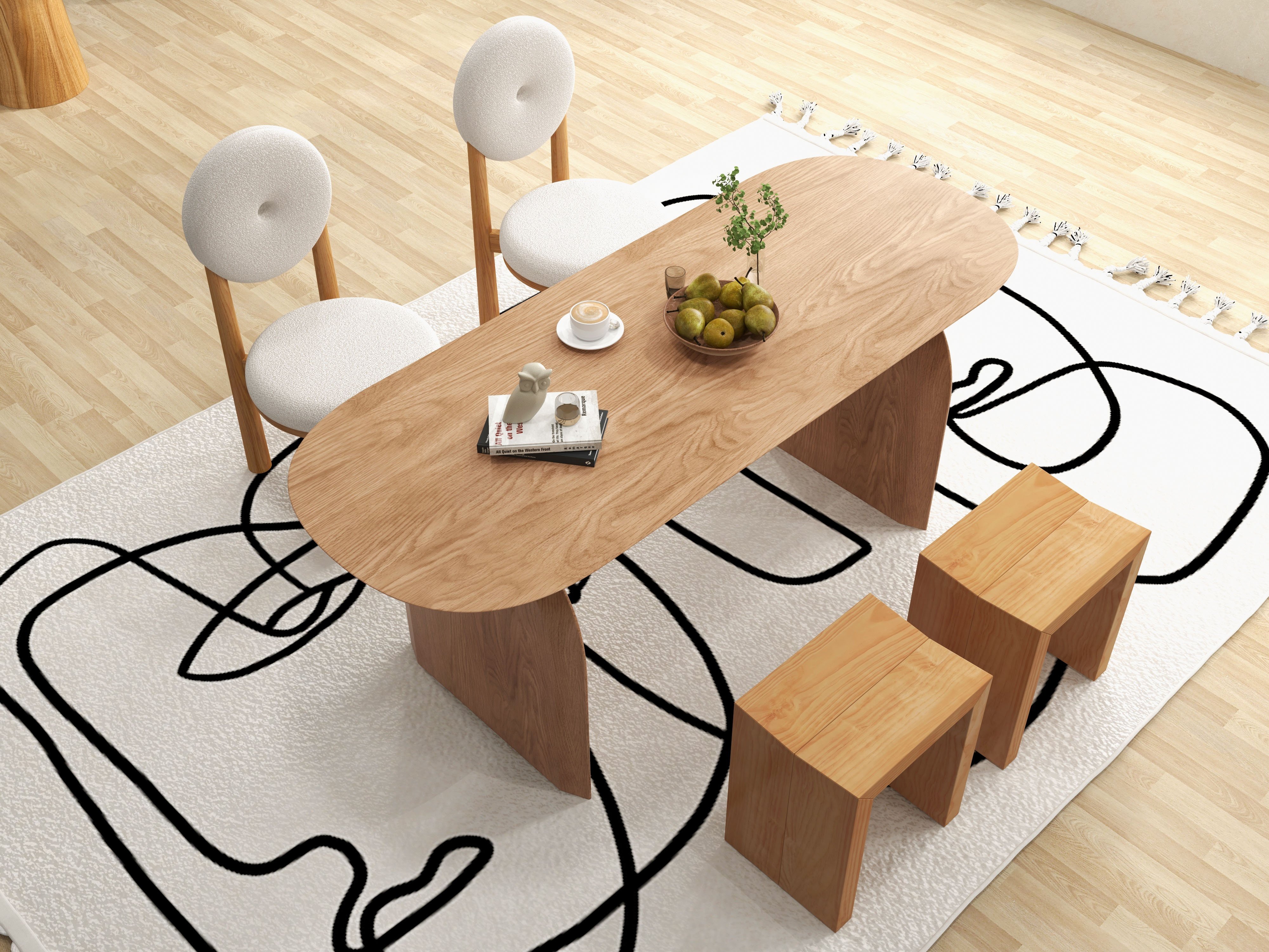 HMR - Japandi Modern Dining Chairs with Sherpa Upholstery White