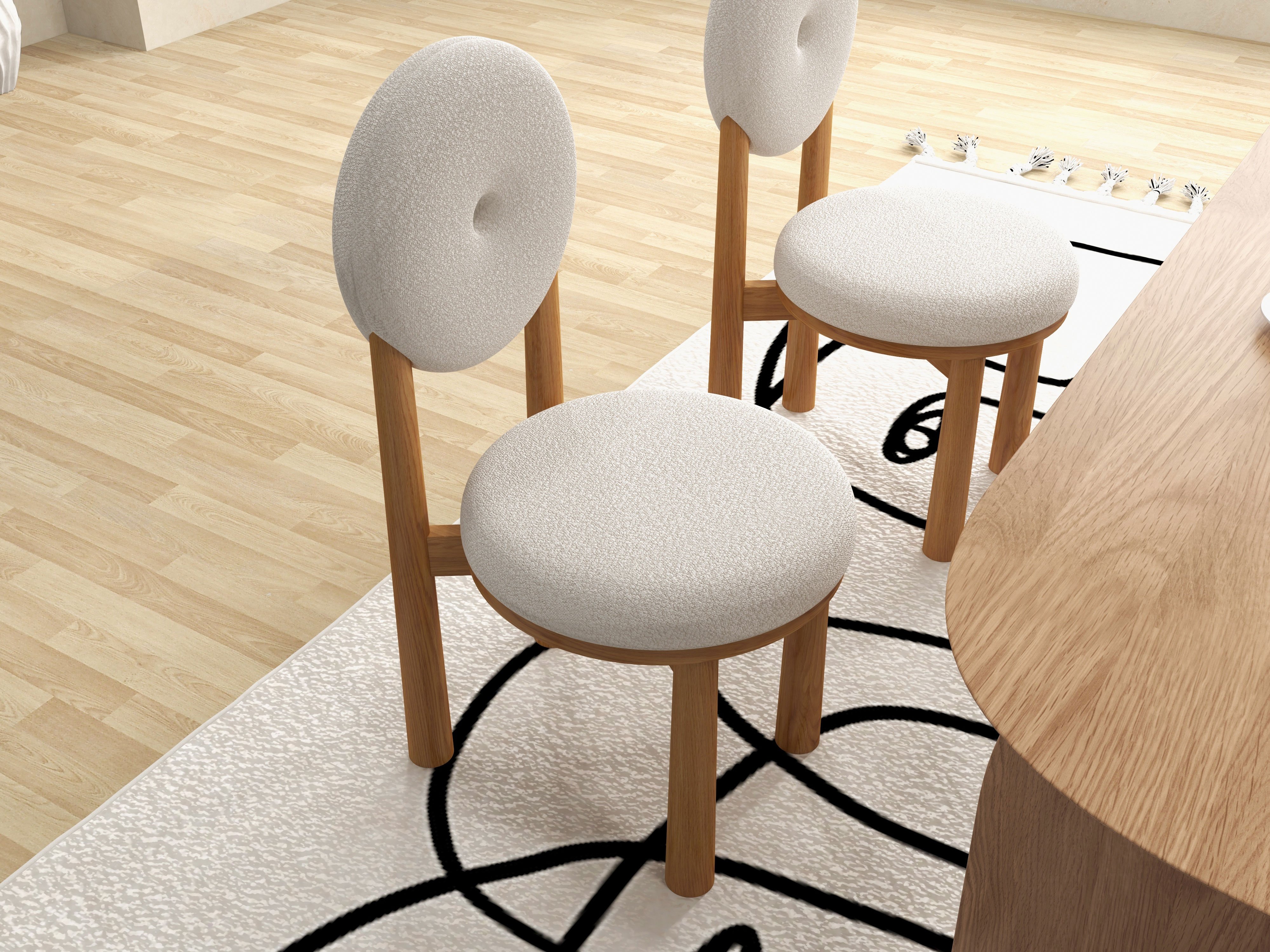 HMR - Japandi Modern Dining Chairs with Sherpa Upholstery White