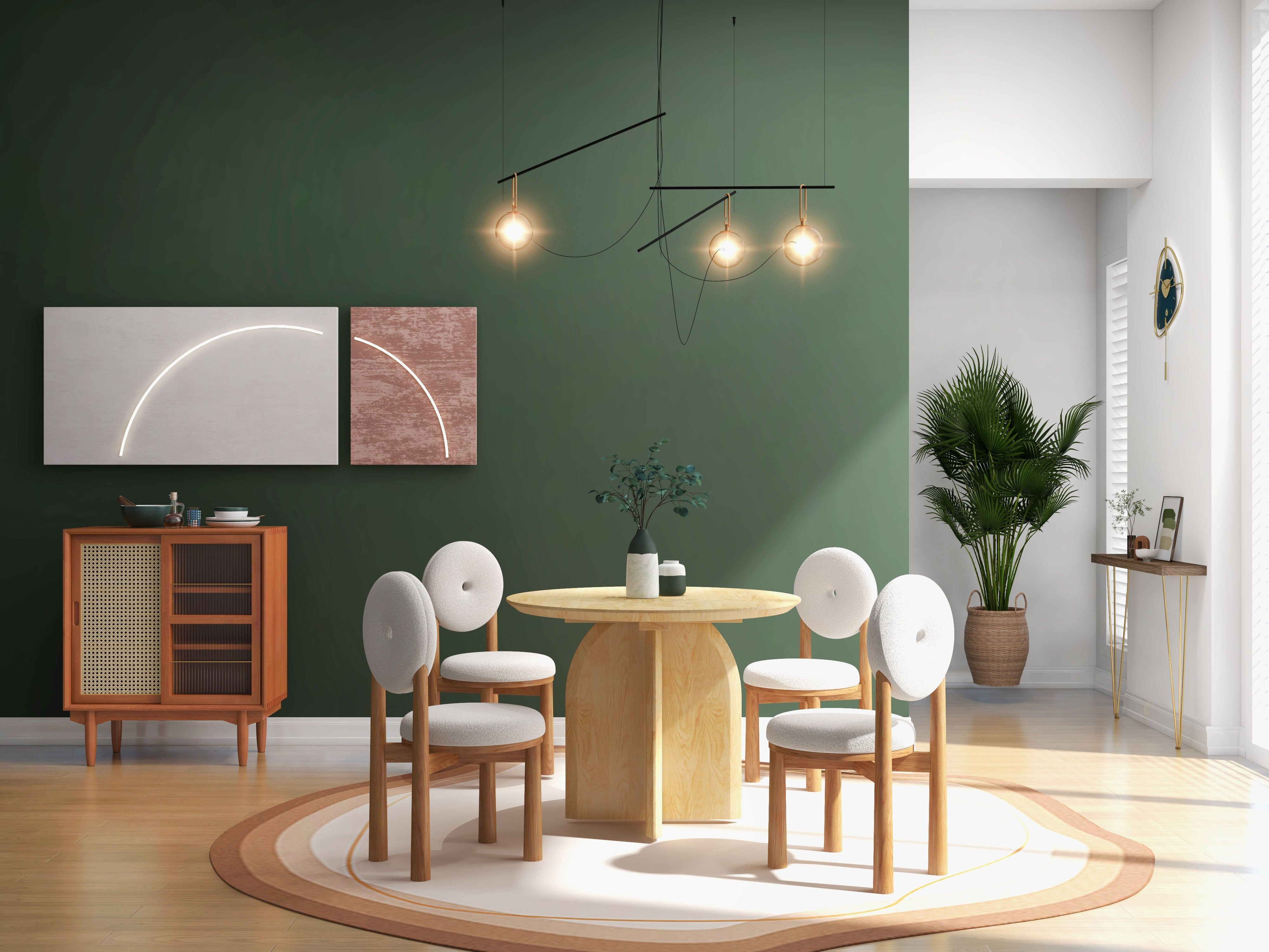 HMR - Japandi Modern Dining Chairs with Sherpa Upholstery White