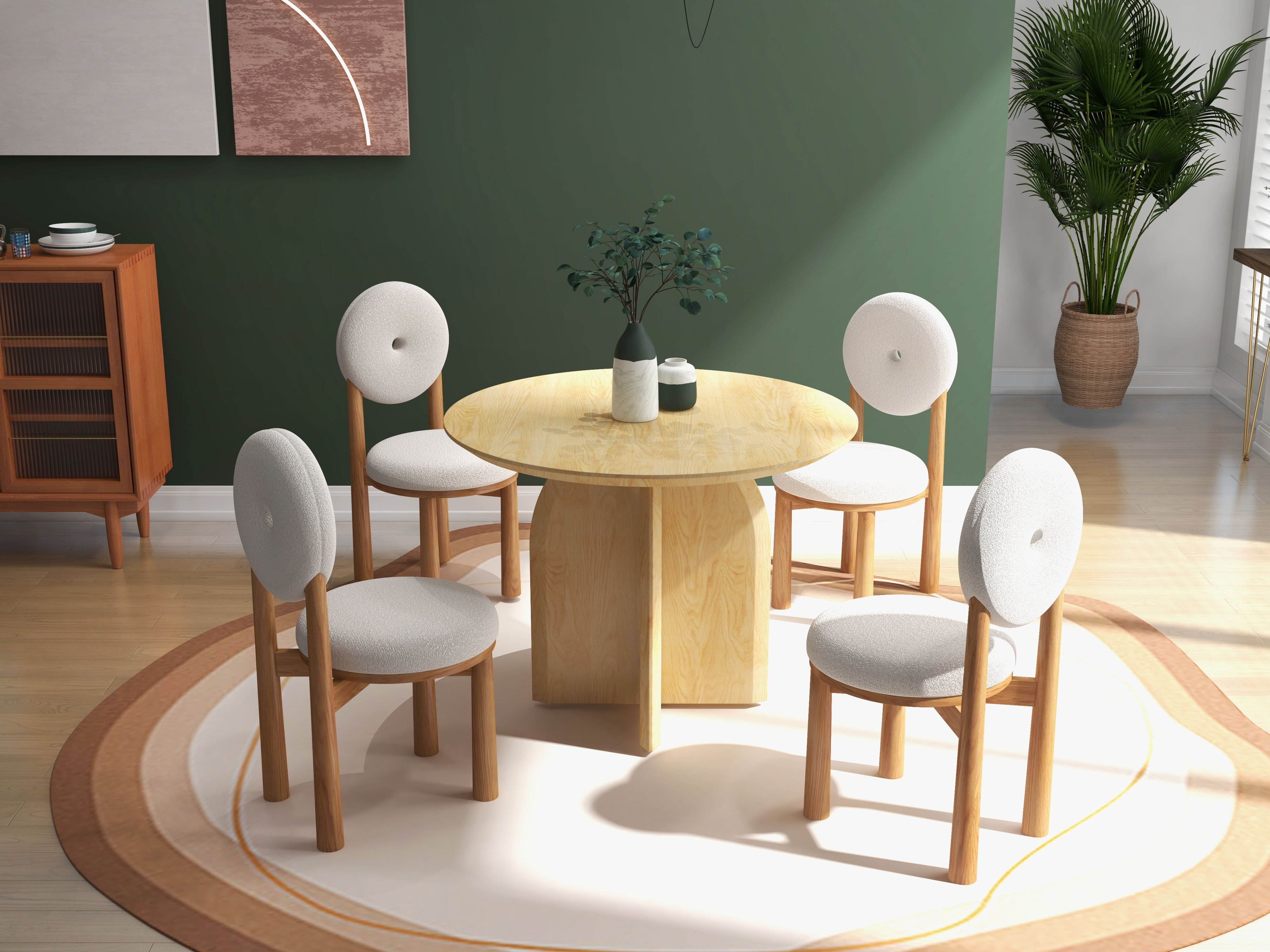 HMR - Japandi Modern Dining Chairs with Sherpa Upholstery White