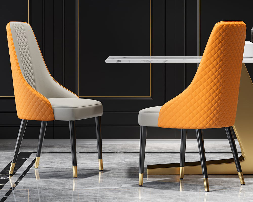 HMR Diamic Series Modern Faux Leather Dining Chairs with Upholstery - Deep Orange, 8-Pieces