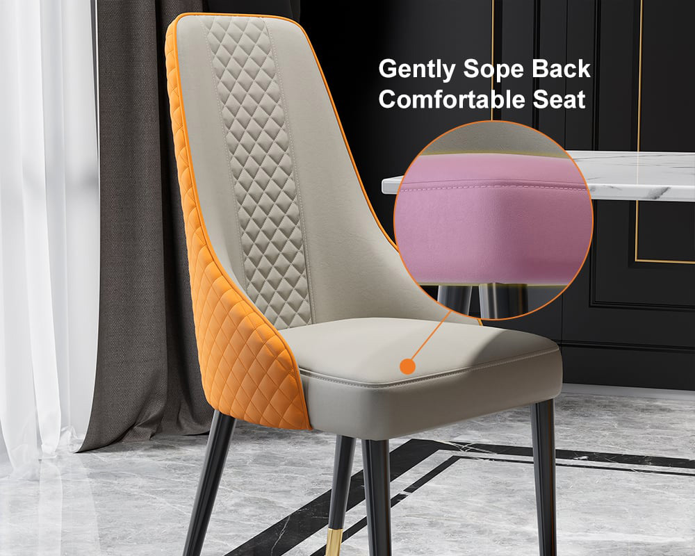 HMR Diamic Series Modern Faux Leather Dining Chairs with Upholstery - Deep Orange, 8-Pieces