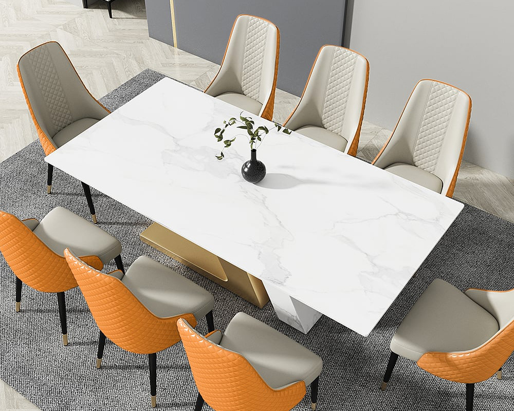 HMR Diamic Series Modern Faux Leather Dining Chairs with Upholstery - Deep Orange, 8-Pieces