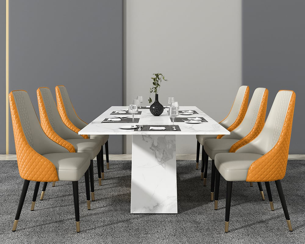 HMR Diamic Series Modern Faux Leather Dining Chairs with Upholstery - Deep Orange, 8-Pieces