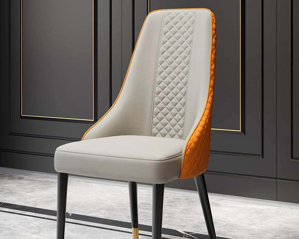 HMR Diamic Series Modern Faux Leather Dining Chairs with Upholstery - Deep Orange, 8-Pieces