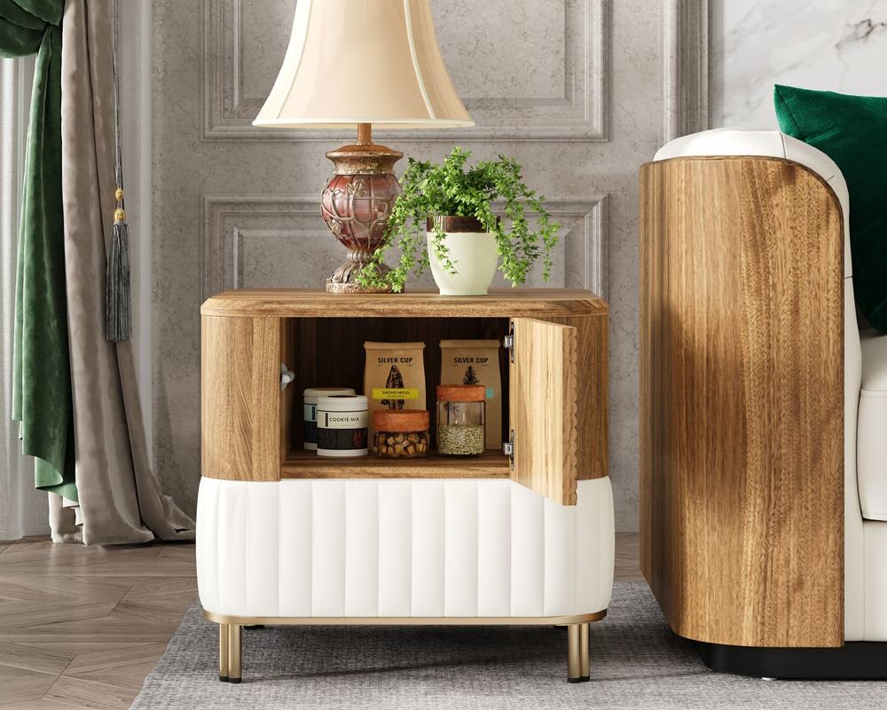 HMR Wovent Walnut & Leather Living Room Set - Walnut, Coffee Table & Side Table Set