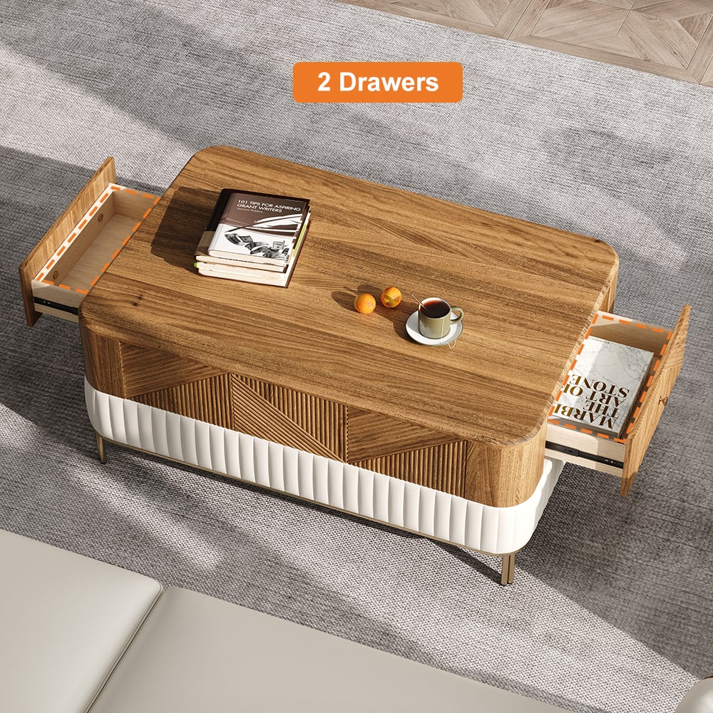 HMR Wovent Walnut & Leather Living Room Set - Walnut, Coffee Table & Side Table Set