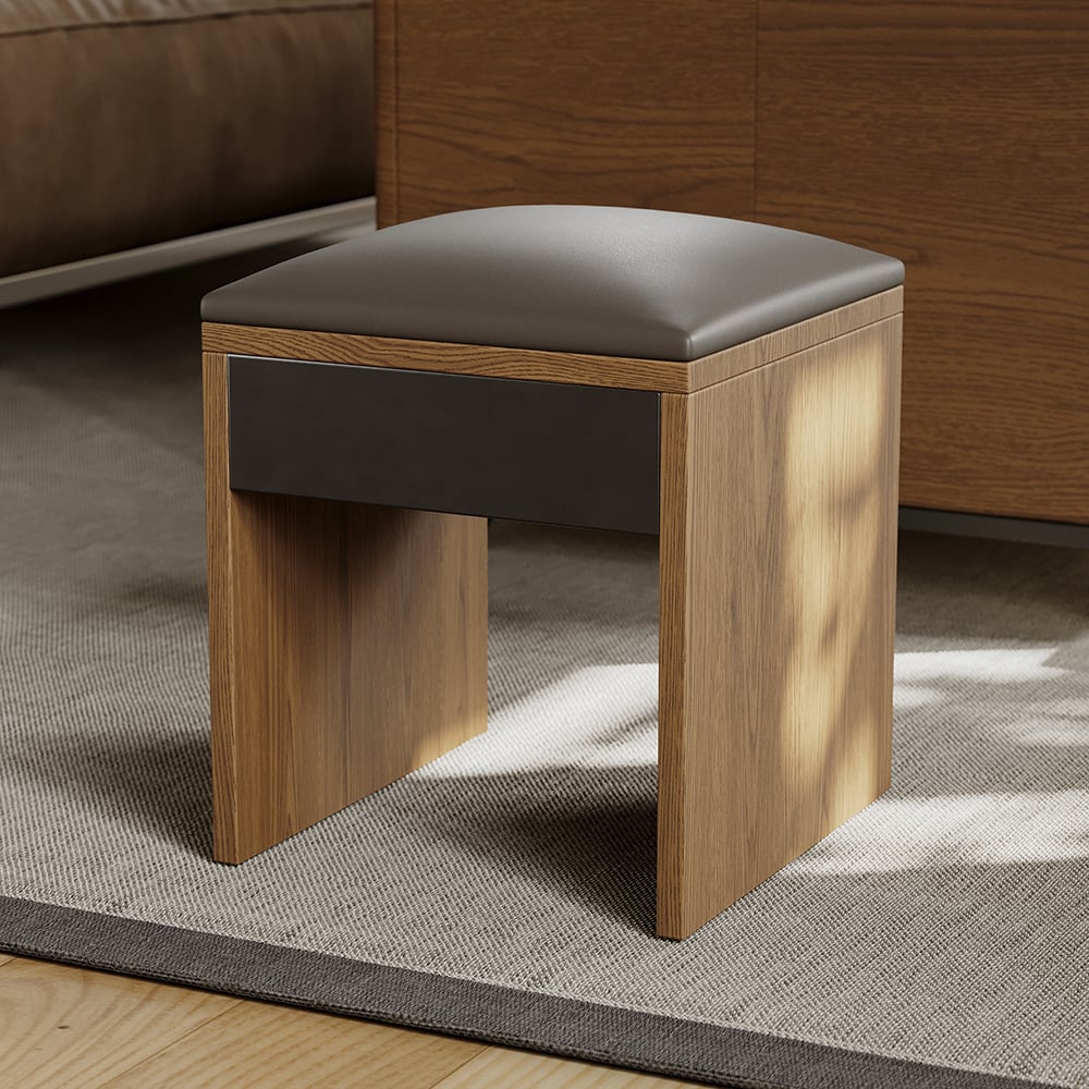 HMR - 11" Faux Leather Walnut Upholstered Stools (Set of 2)