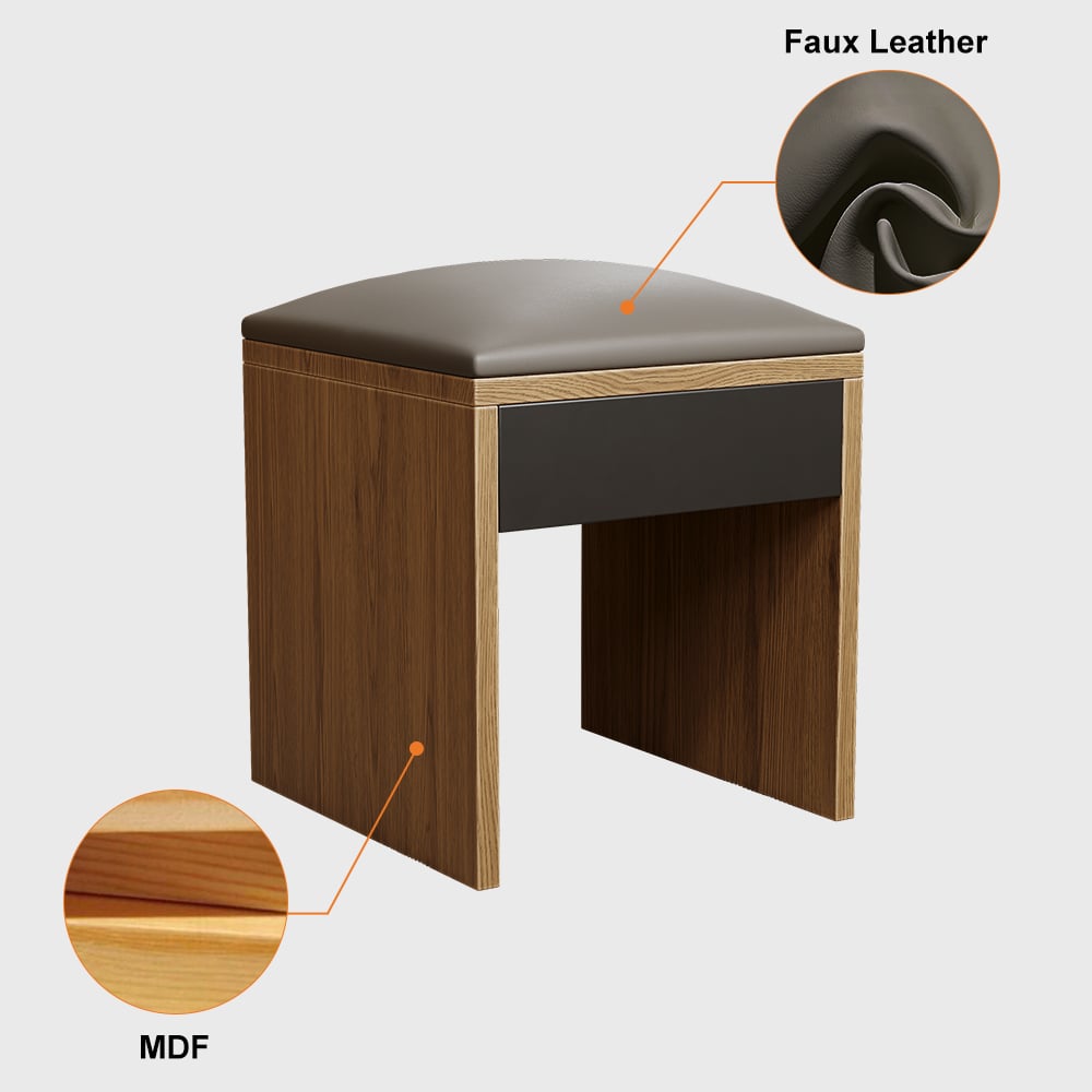 HMR - 11" Faux Leather Walnut Upholstered Stools (Set of 2)