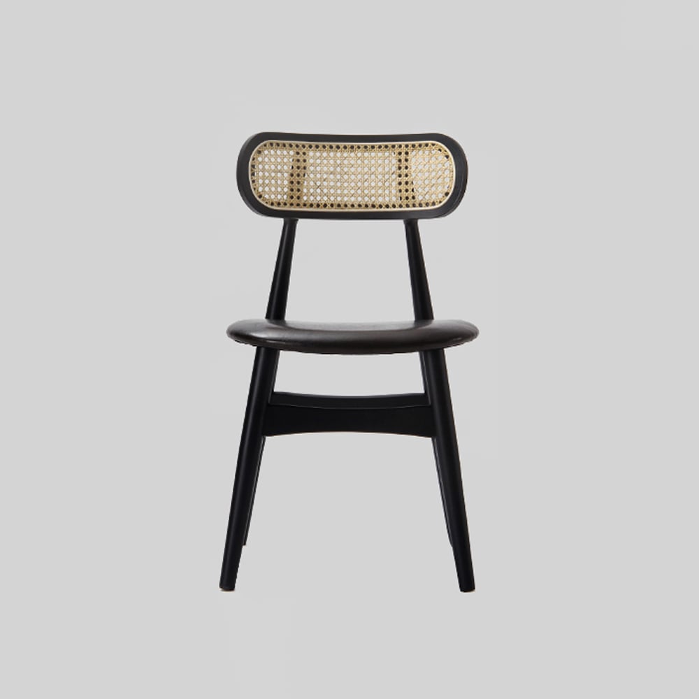 HMR Japandi Modern Wood Dining Chair with Faux Leather Upholstery - Black, Set of 2