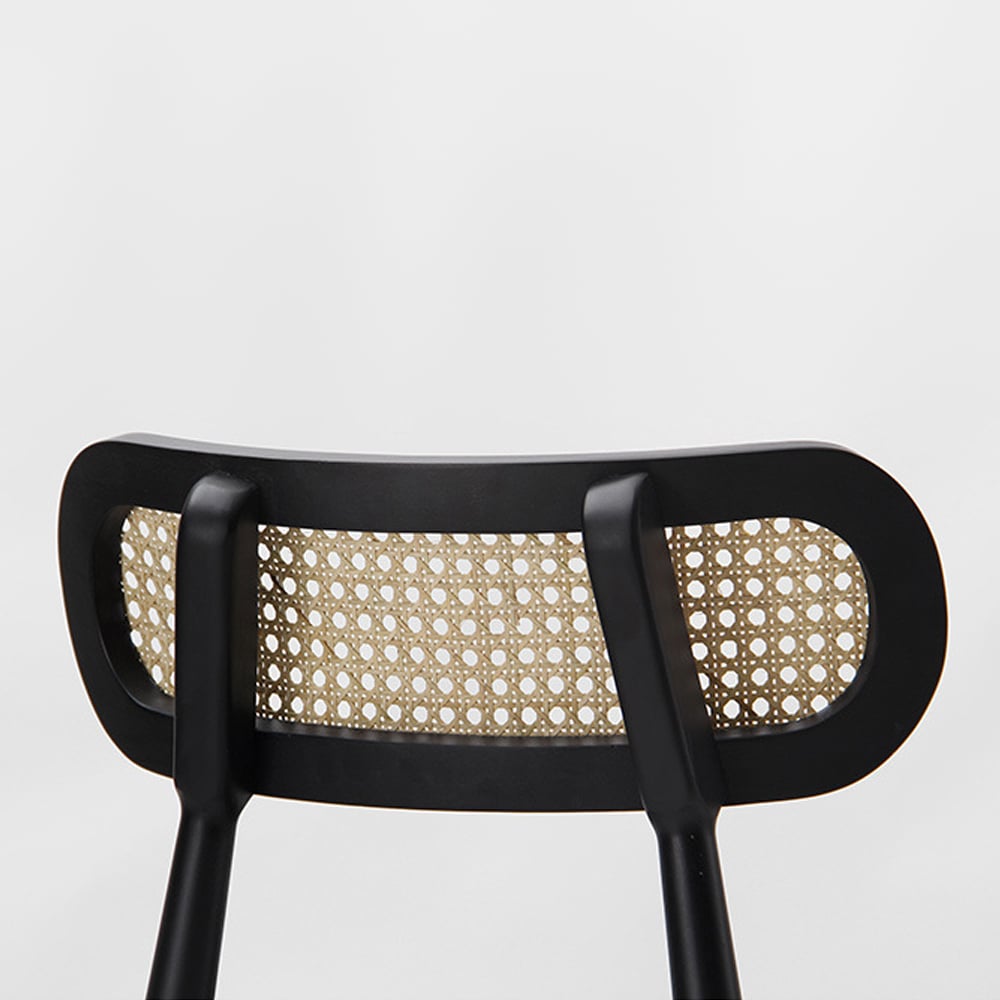 HMR Japandi Modern Wood Dining Chair with Faux Leather Upholstery - Black, Set of 2