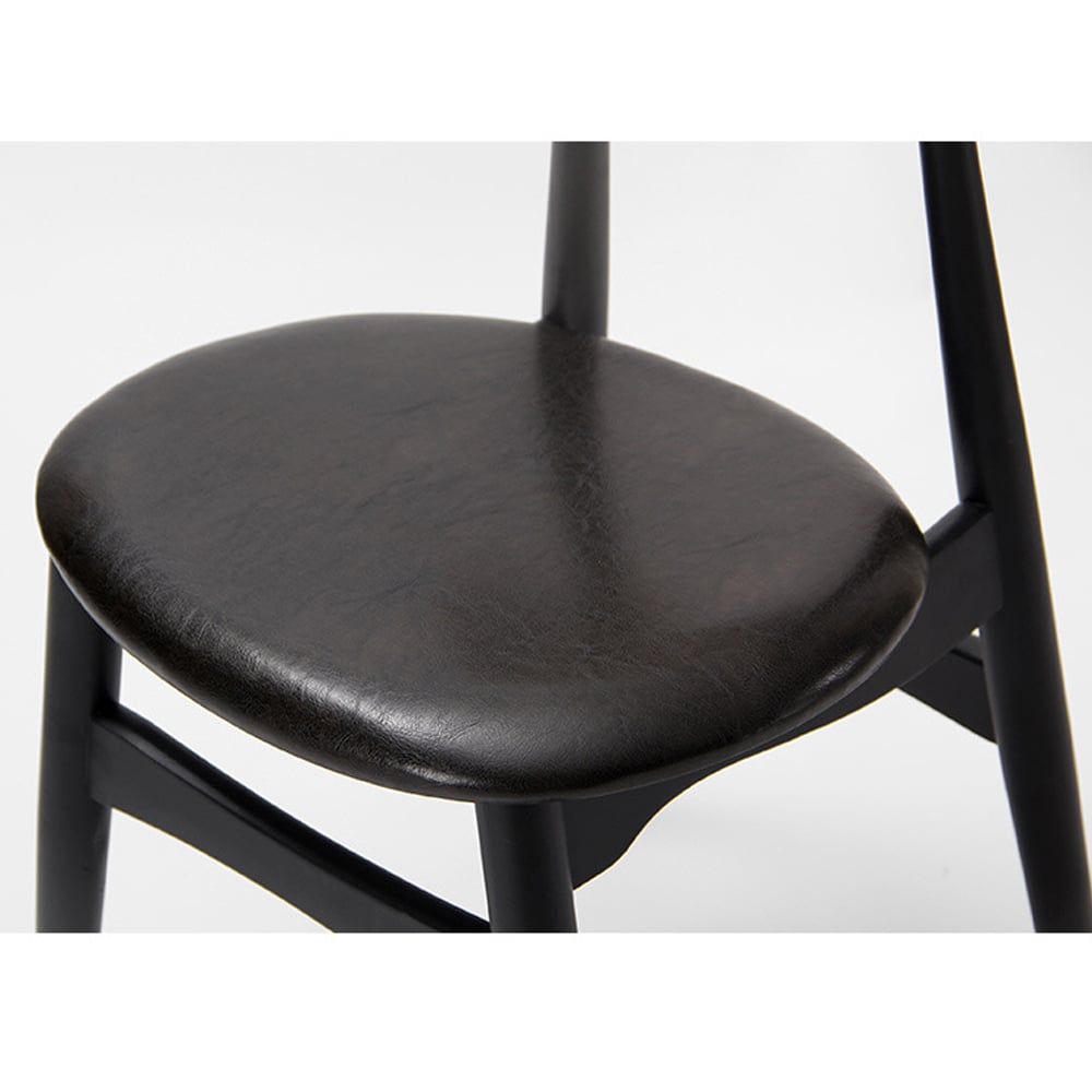 HMR Japandi Modern Wood Dining Chair with Faux Leather Upholstery - Black, Set of 2