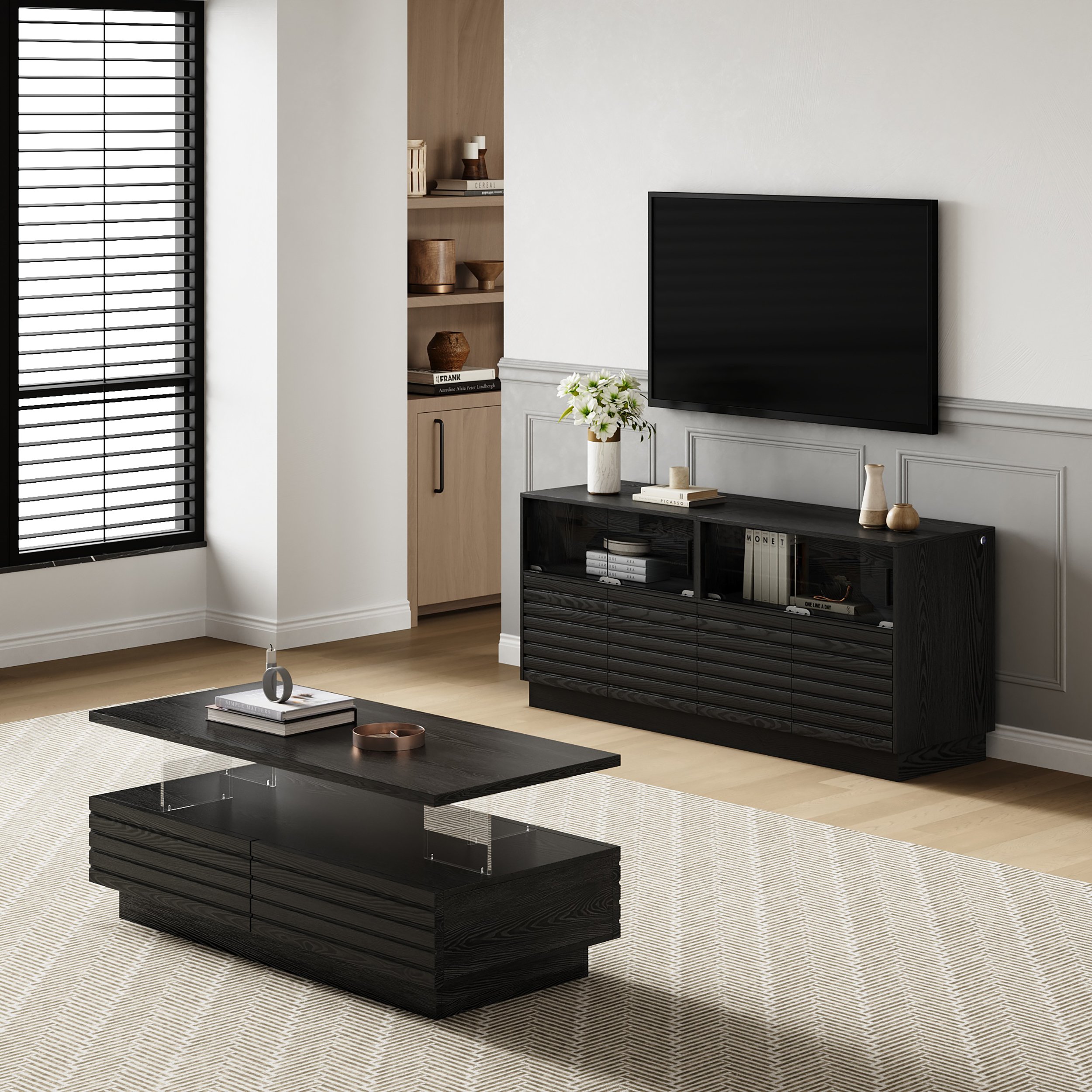 HMR - Lumoe LED Lights TV Stand & Coffee Table Set