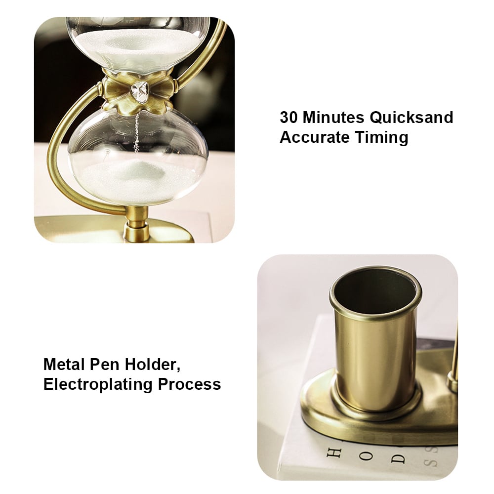 HMR - Vintage Antique Desk Decoration Brass Pen Holder 30 Minutes Hourglass Desk organizer