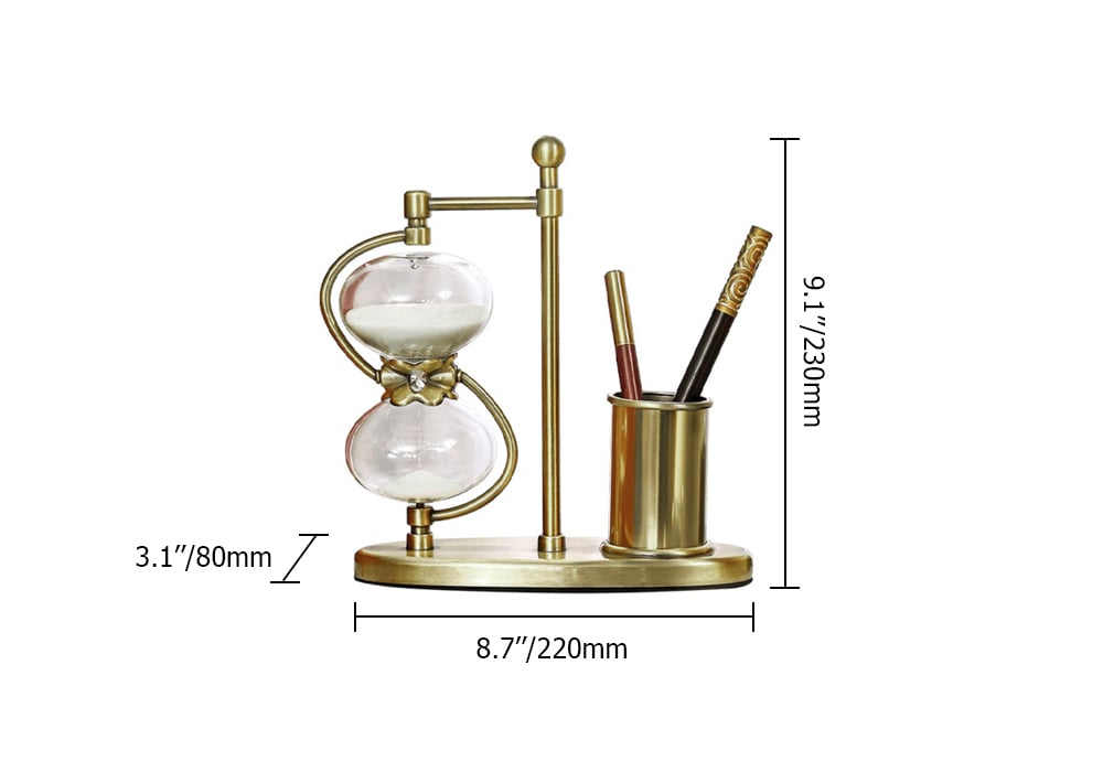 HMR - Vintage Antique Desk Decoration Brass Pen Holder 30 Minutes Hourglass Desk organizer