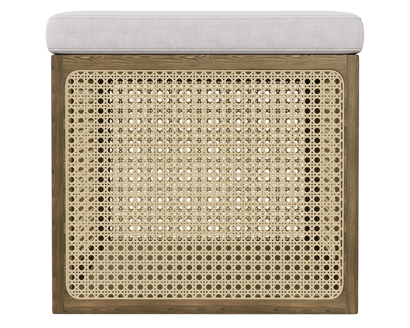 HMR - 18.1'' Boho Rattan Storage Ottoman Square Foot Stool in Khaki & Natural