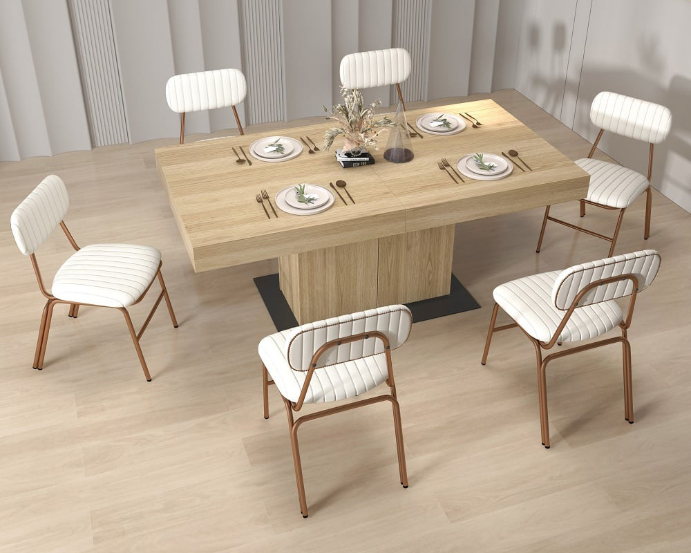 HMR Modern Dining Chairs with Faux Leather Upholstery (Set of 6) - White