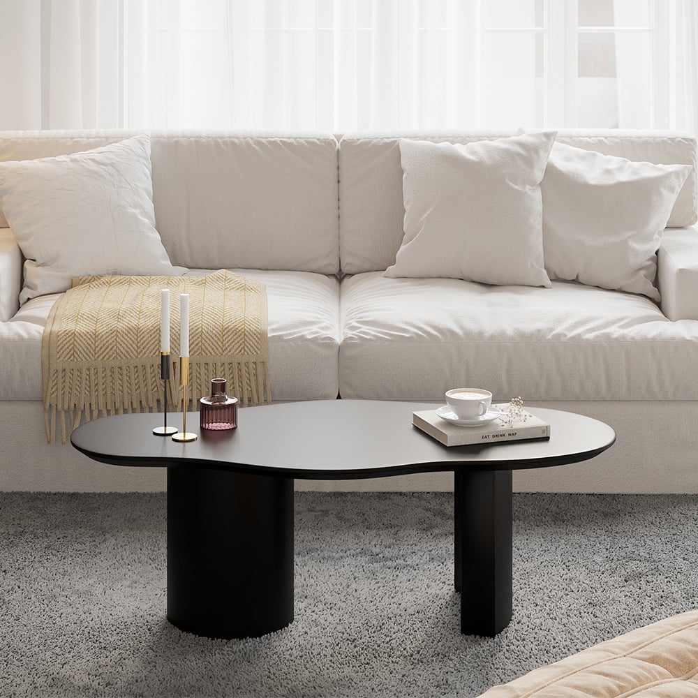 HMR 47" Japandi Funky Wood Coffee Table Abstract Cloud Shaped - Black
