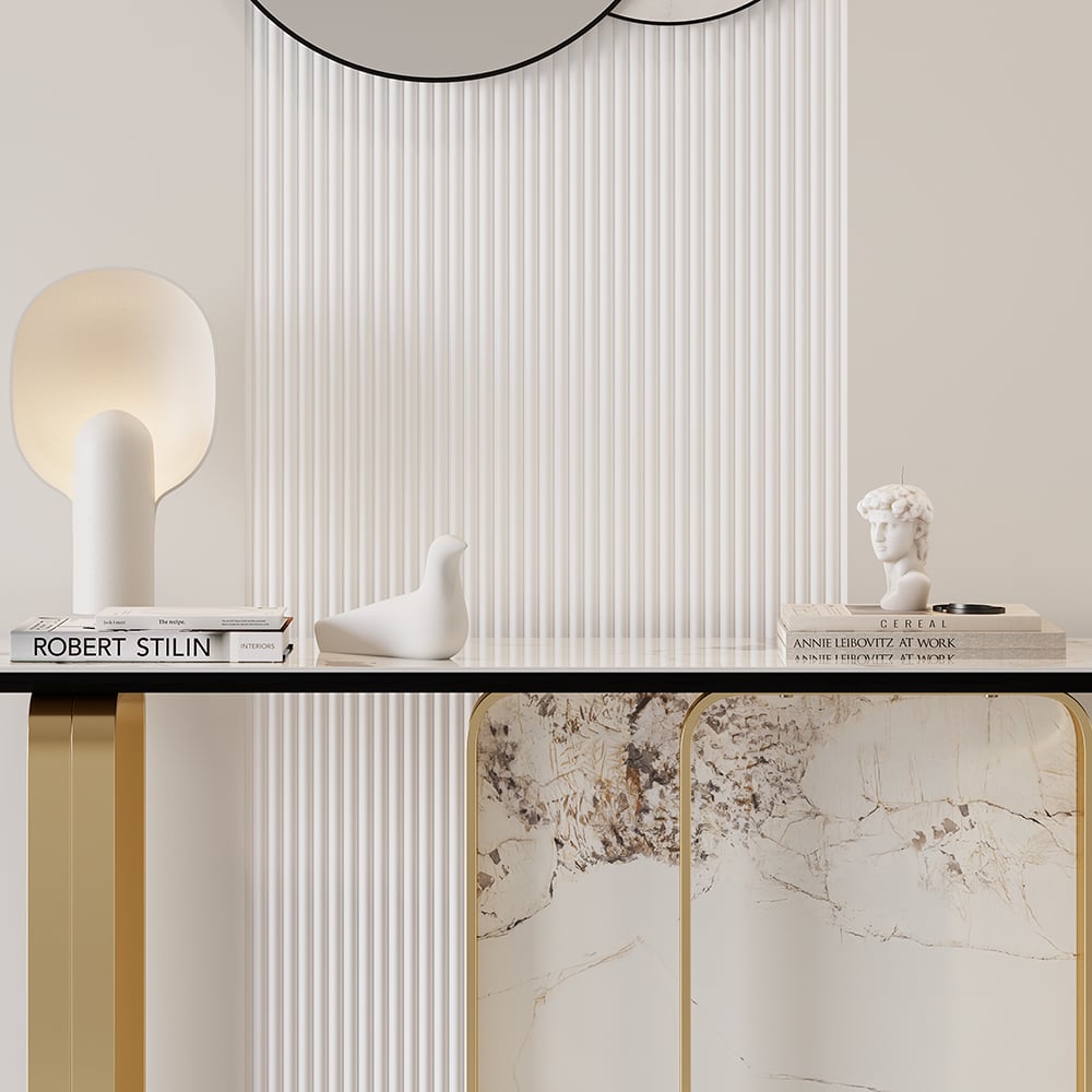 HMR - 47" W Modern Sintered Stone Console Table with Gold Stainless Steel Frame