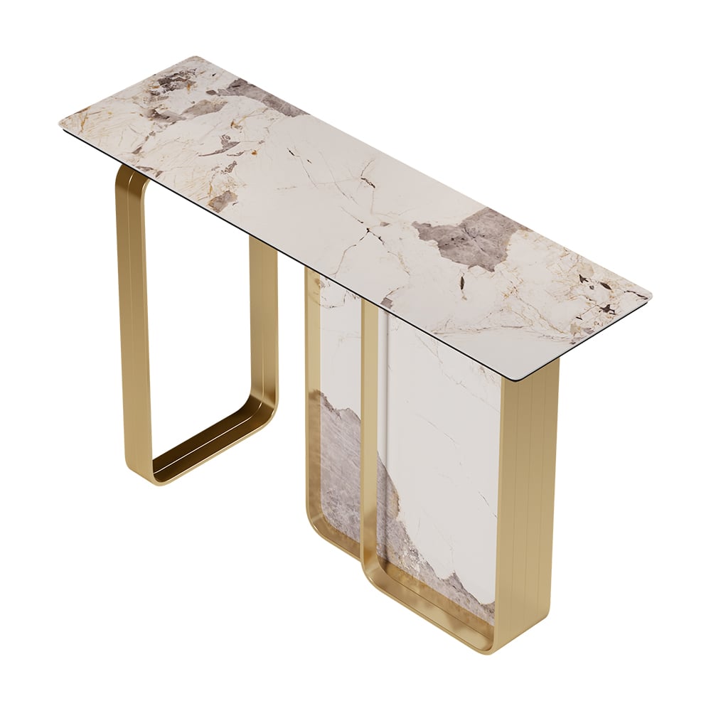 HMR - 47" W Modern Sintered Stone Console Table with Gold Stainless Steel Frame