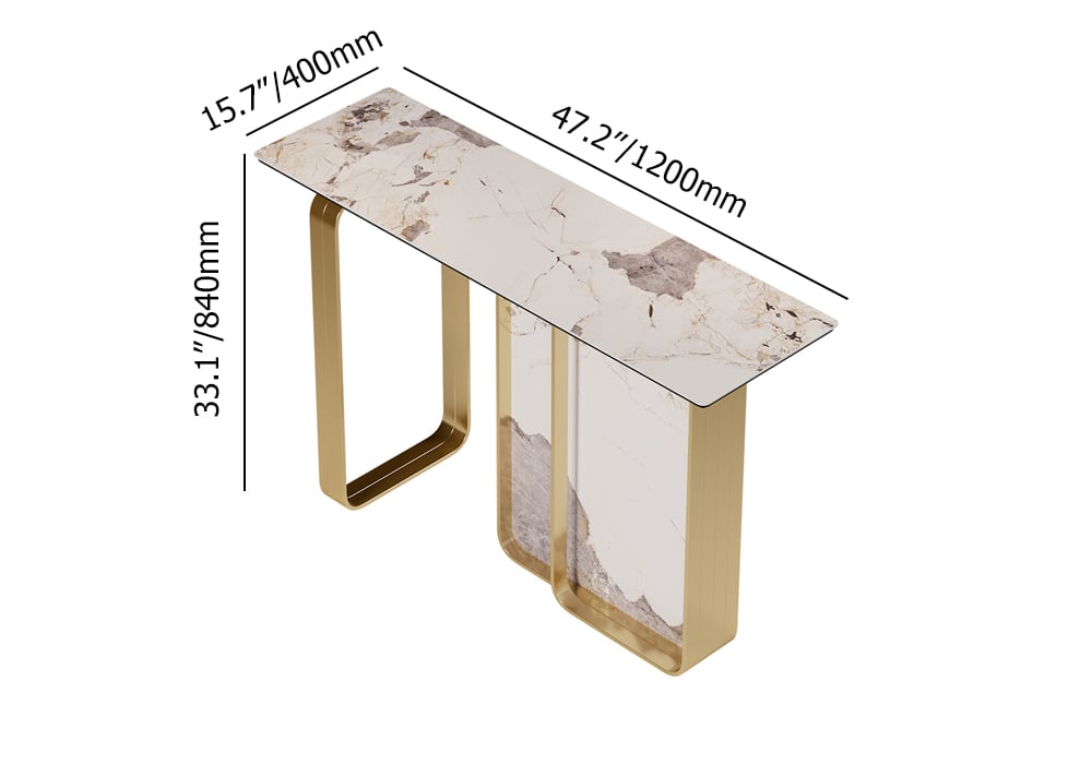 HMR - 47" W Modern Sintered Stone Console Table with Gold Stainless Steel Frame