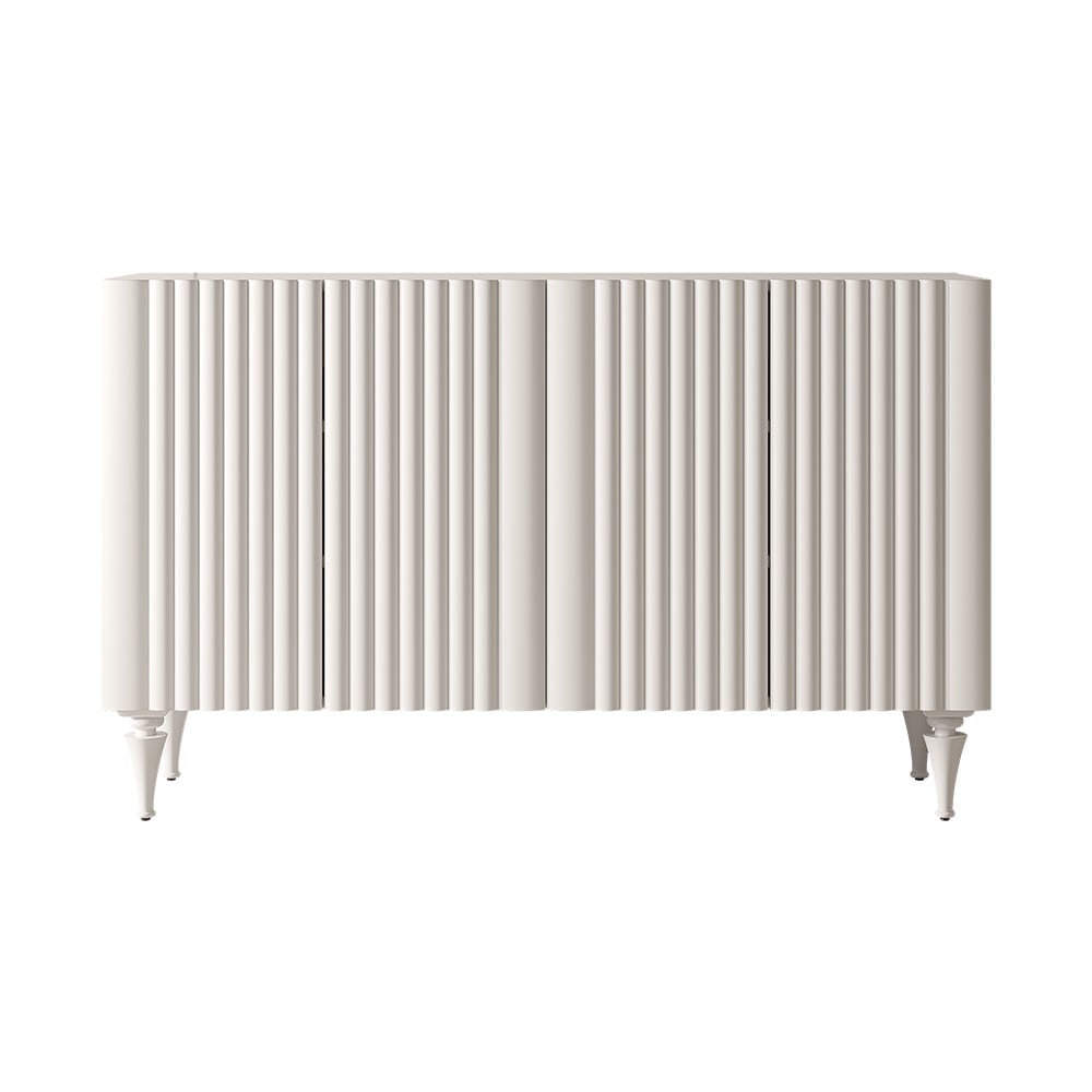 HMR - 59" Modern White Sideboard Buffet with Doors Carved Credenza Adjustable Shelves