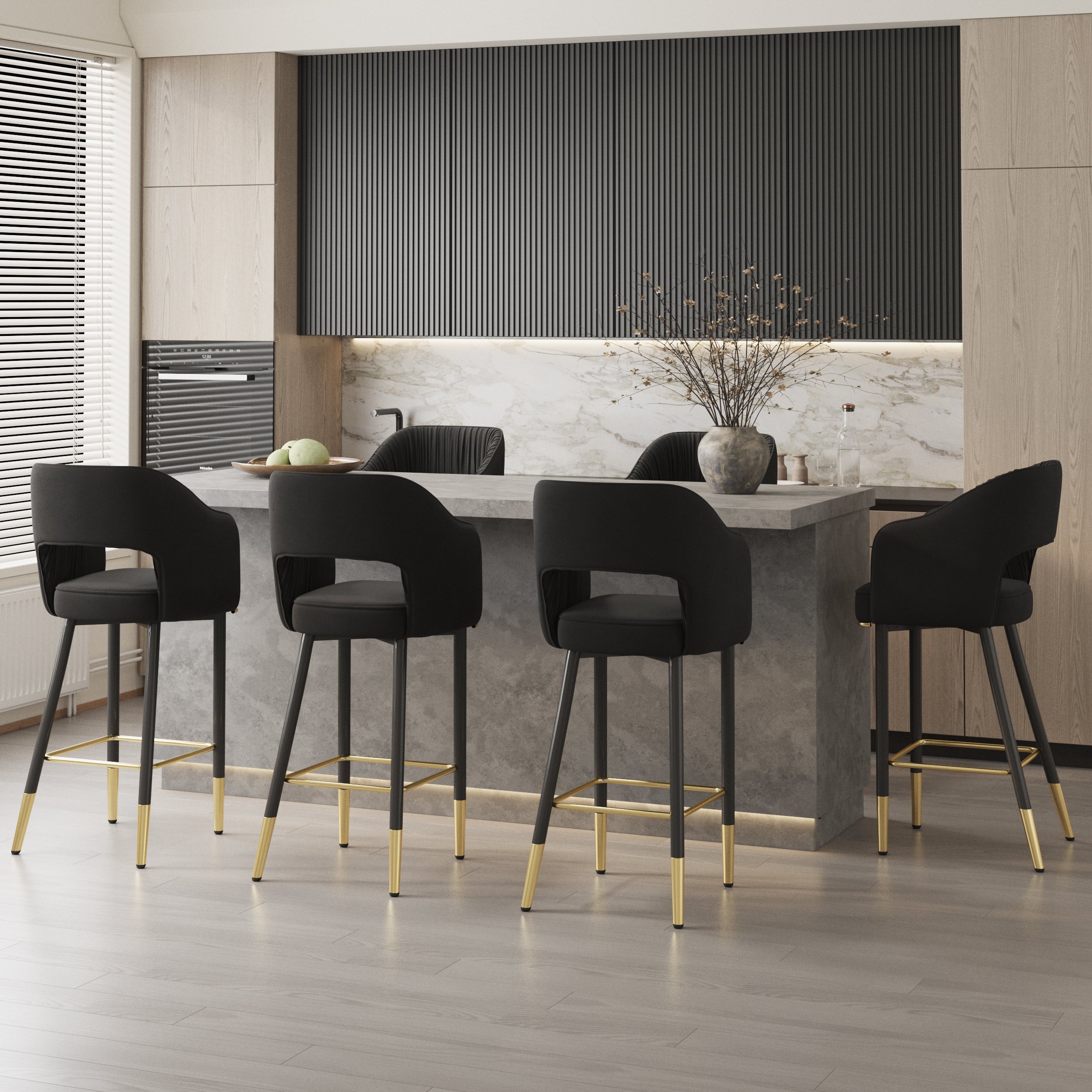 HMR Modern 43" Bar Stools with Velvet Upholstery (Set of 4) - Black