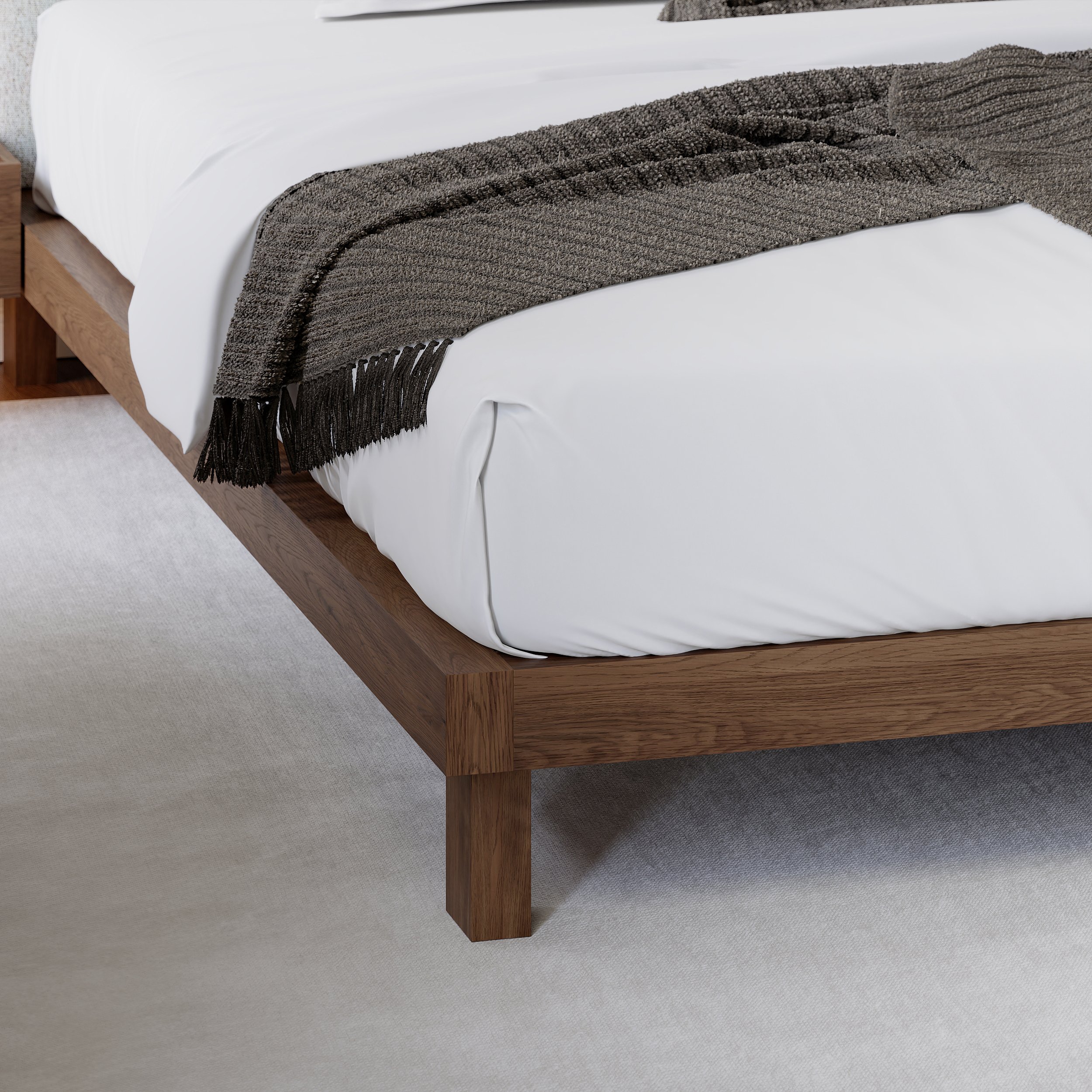 HMR - King Size Linen Bed with Floating Nightstands Bedroom Set