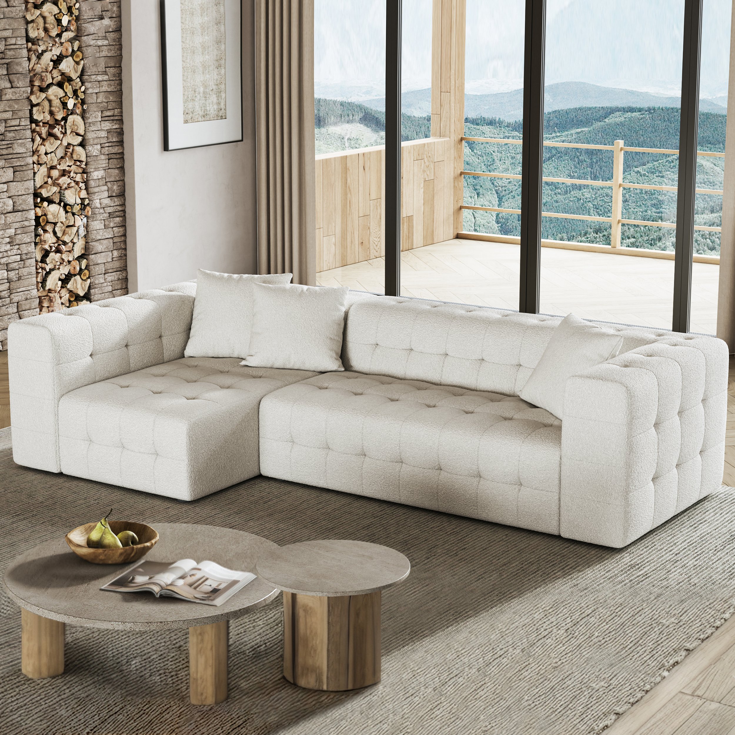 HMR - 112" Boucle Power Sectional Sofa Bed with Chaise