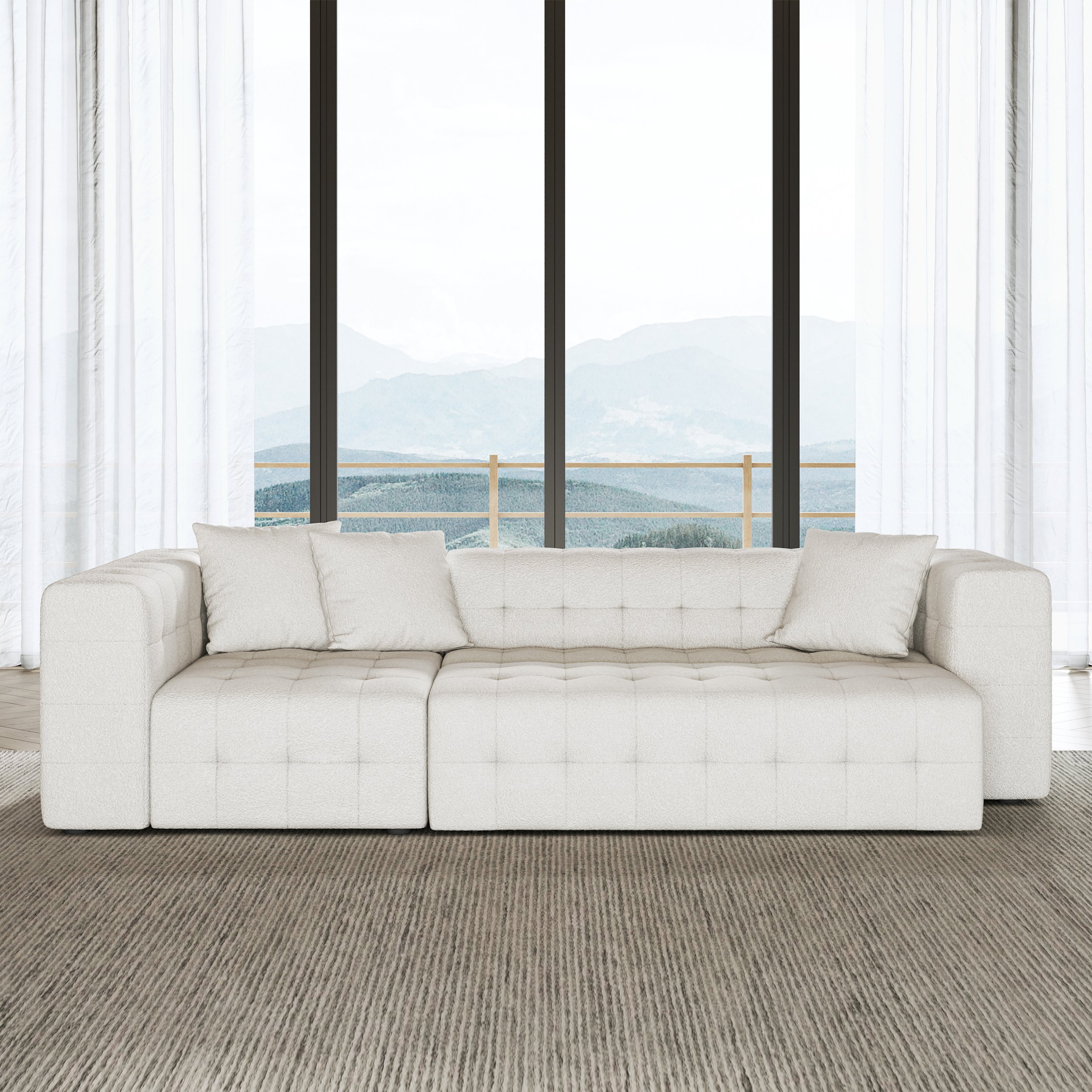 HMR - 112" Boucle Power Sectional Sofa Bed with Chaise