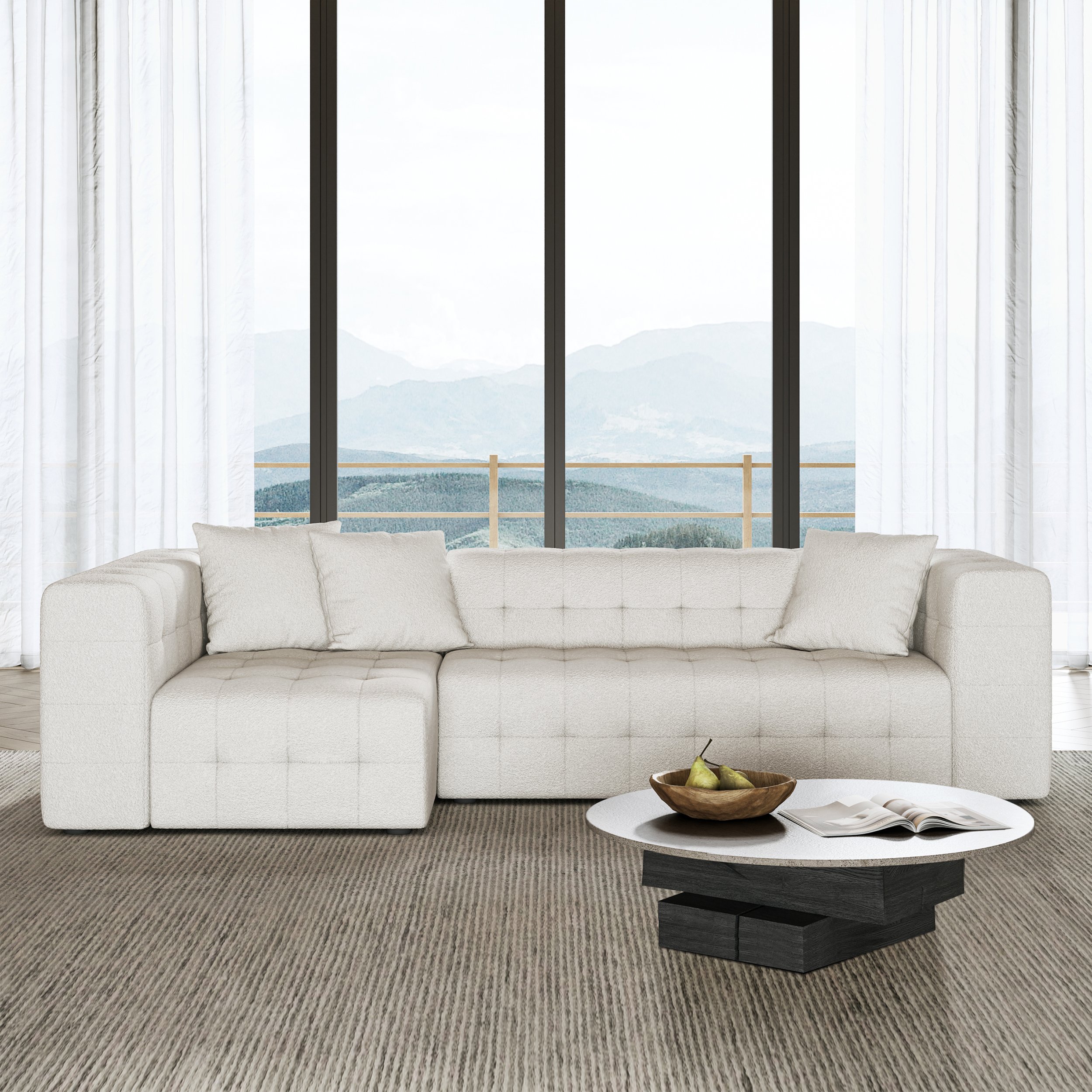 HMR - 112" Boucle Power Sectional Sofa Bed with Chaise