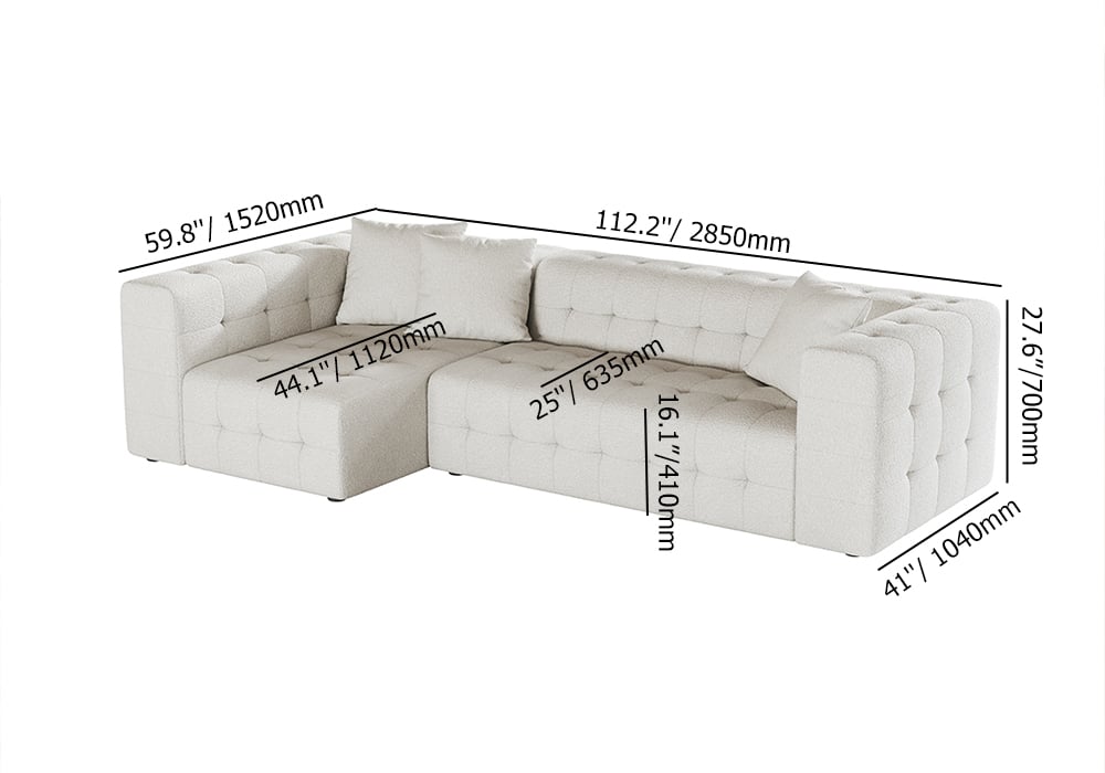 HMR - 112" Boucle Power Sectional Sofa Bed with Chaise