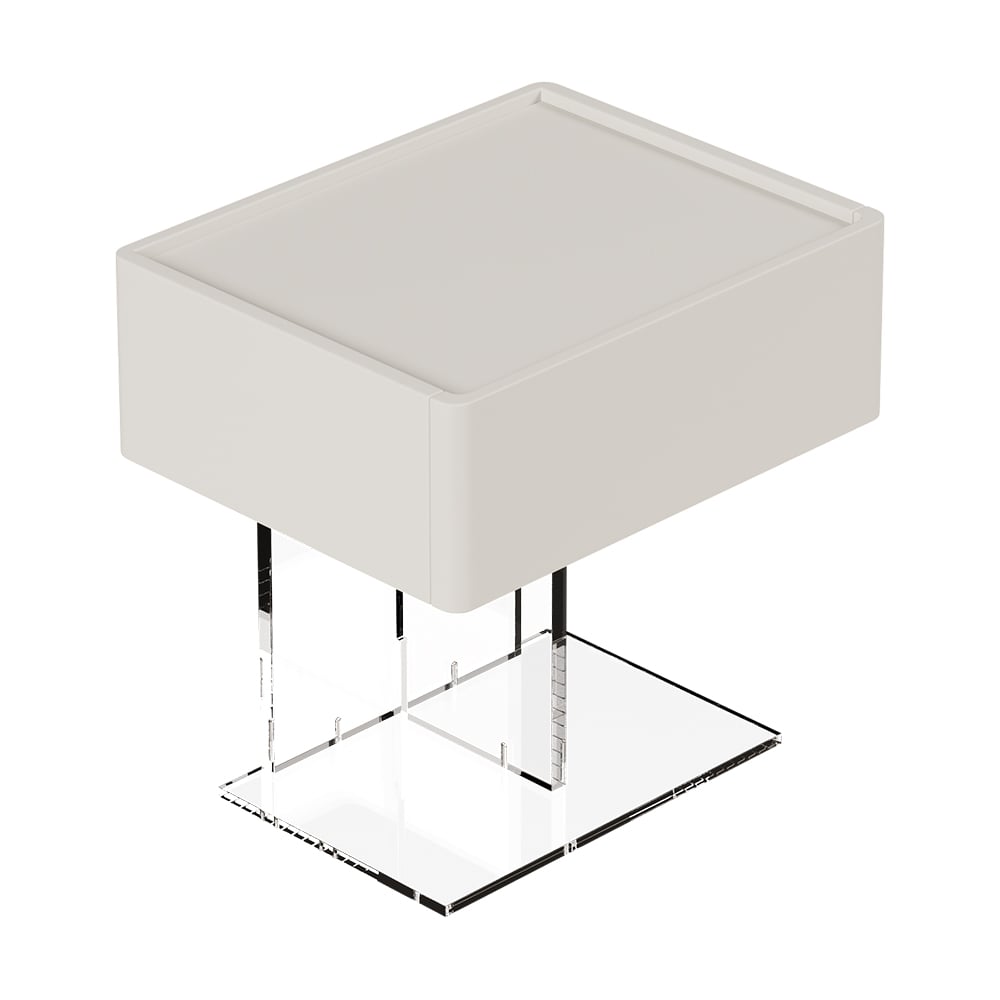 HMR - Modern White Faux Leather Floating Nightstand Bedside Table with Acrylic Frame