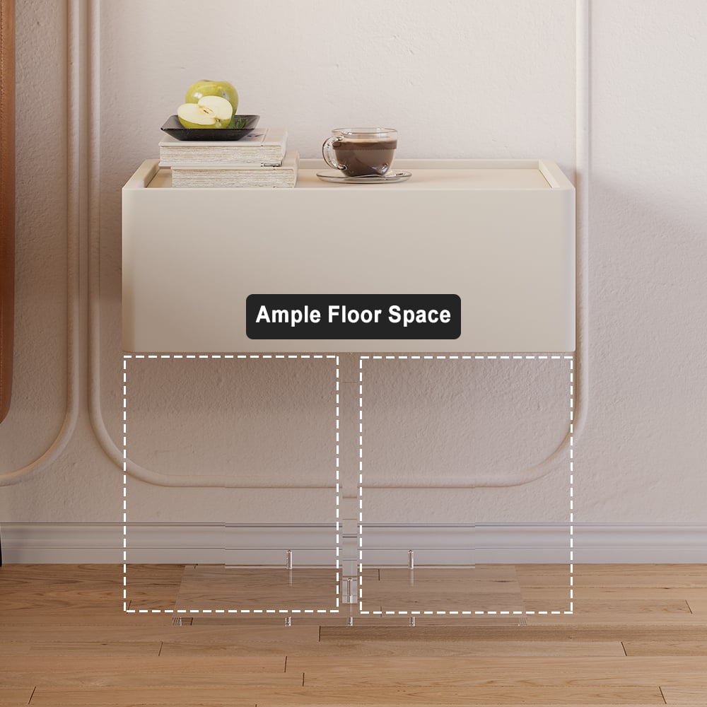 HMR - Modern White Faux Leather Floating Nightstand Bedside Table with Acrylic Frame