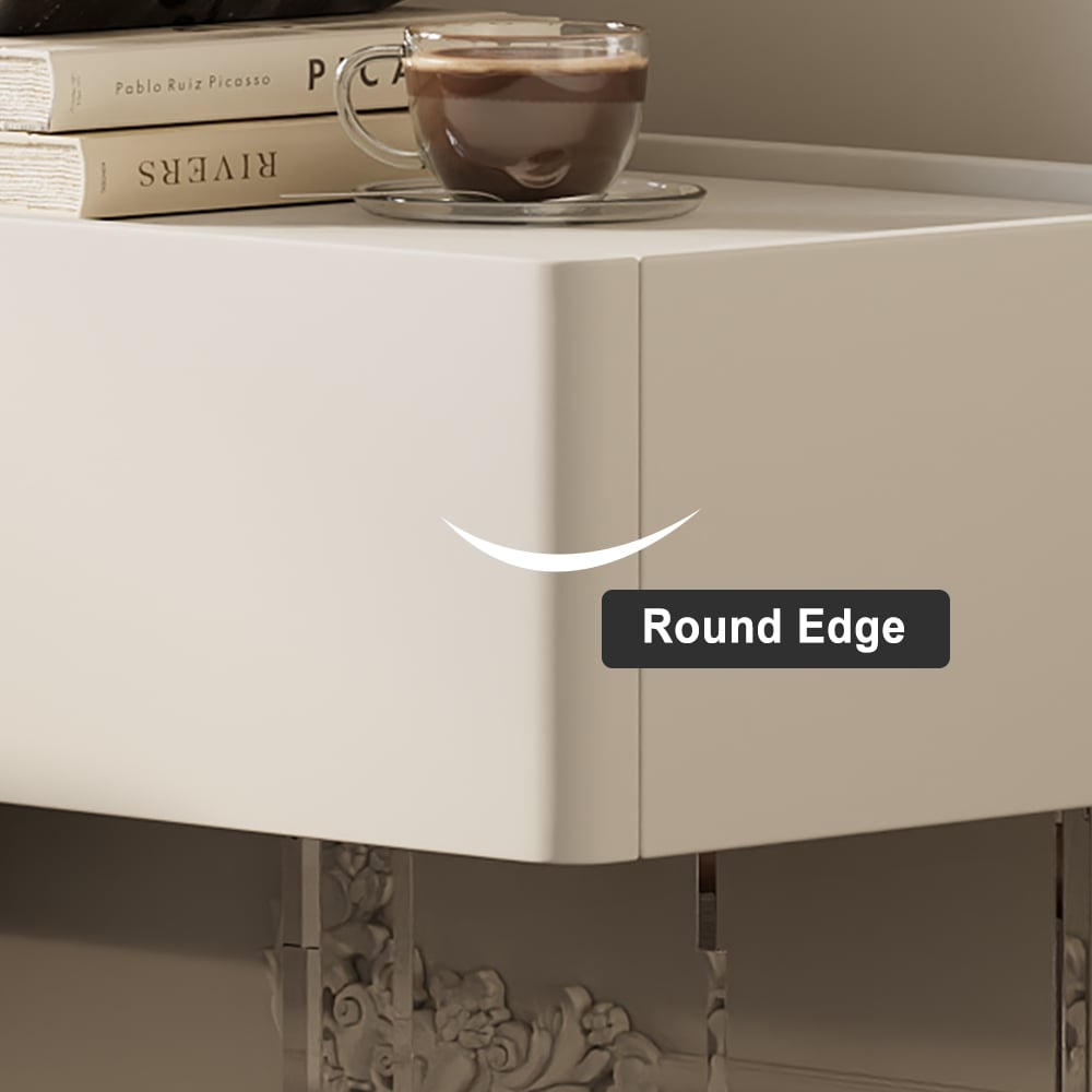 HMR - Modern White Faux Leather Floating Nightstand Bedside Table with Acrylic Frame